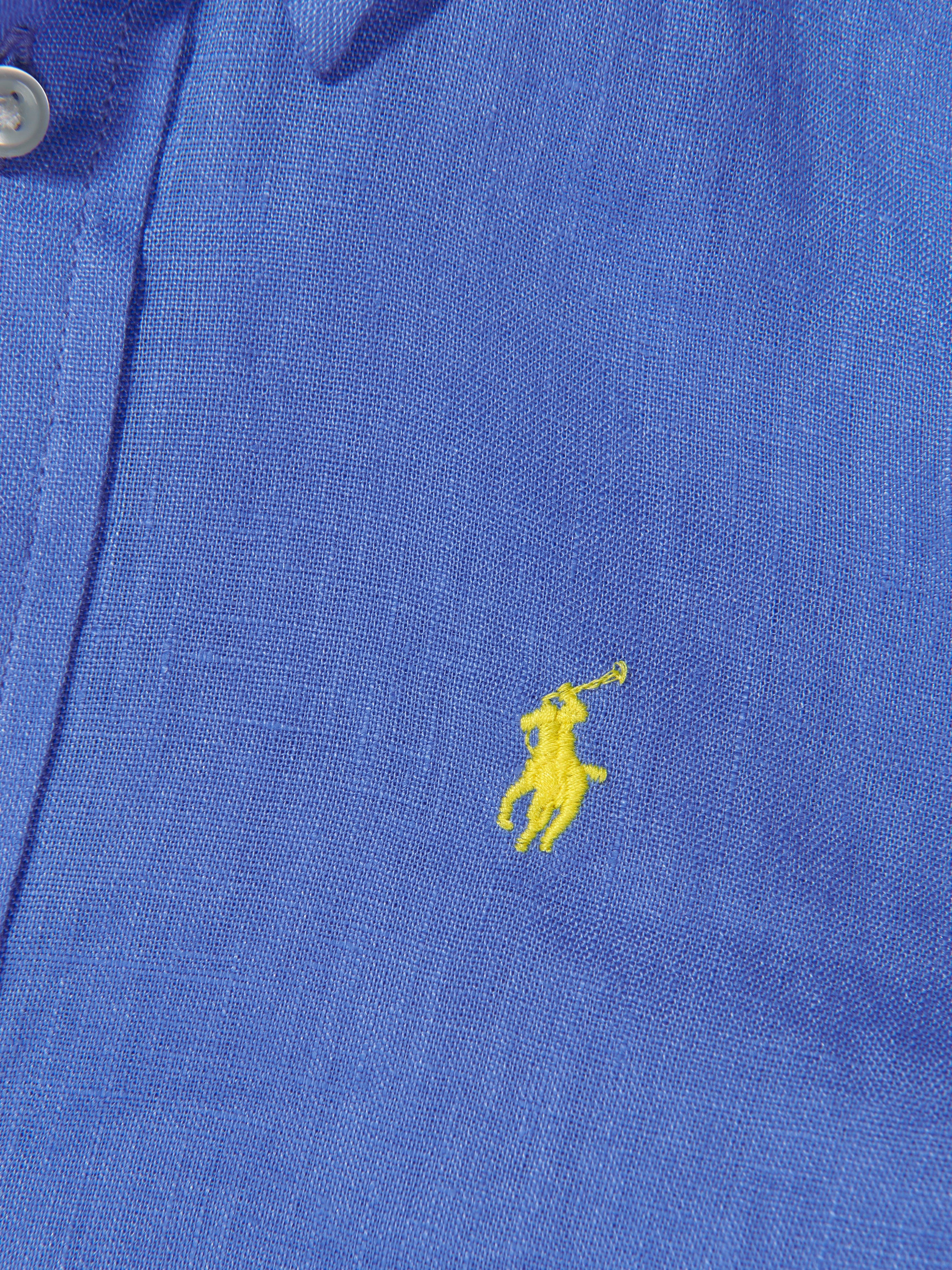 Ralph Lauren Boys Linen Logo Shirt in Blue