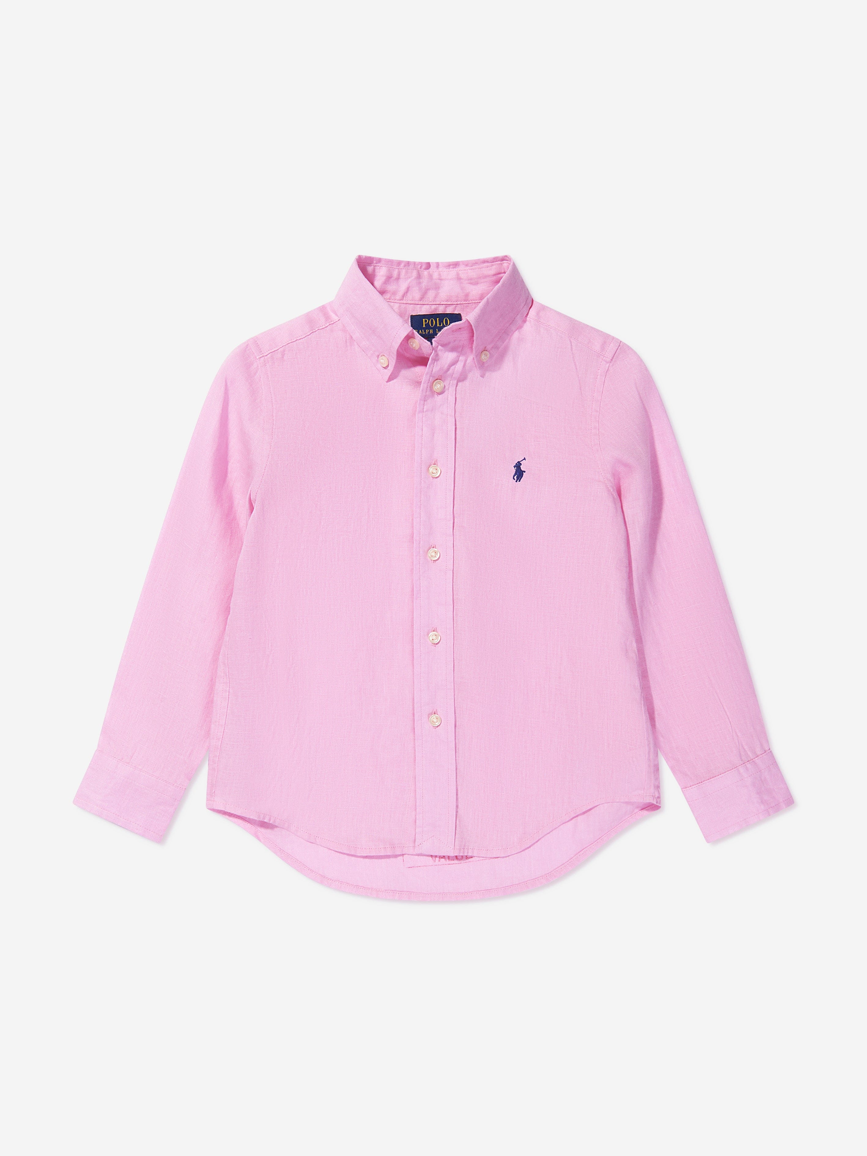 Ralph Lauren Boys Linen Logo Shirt in Pink