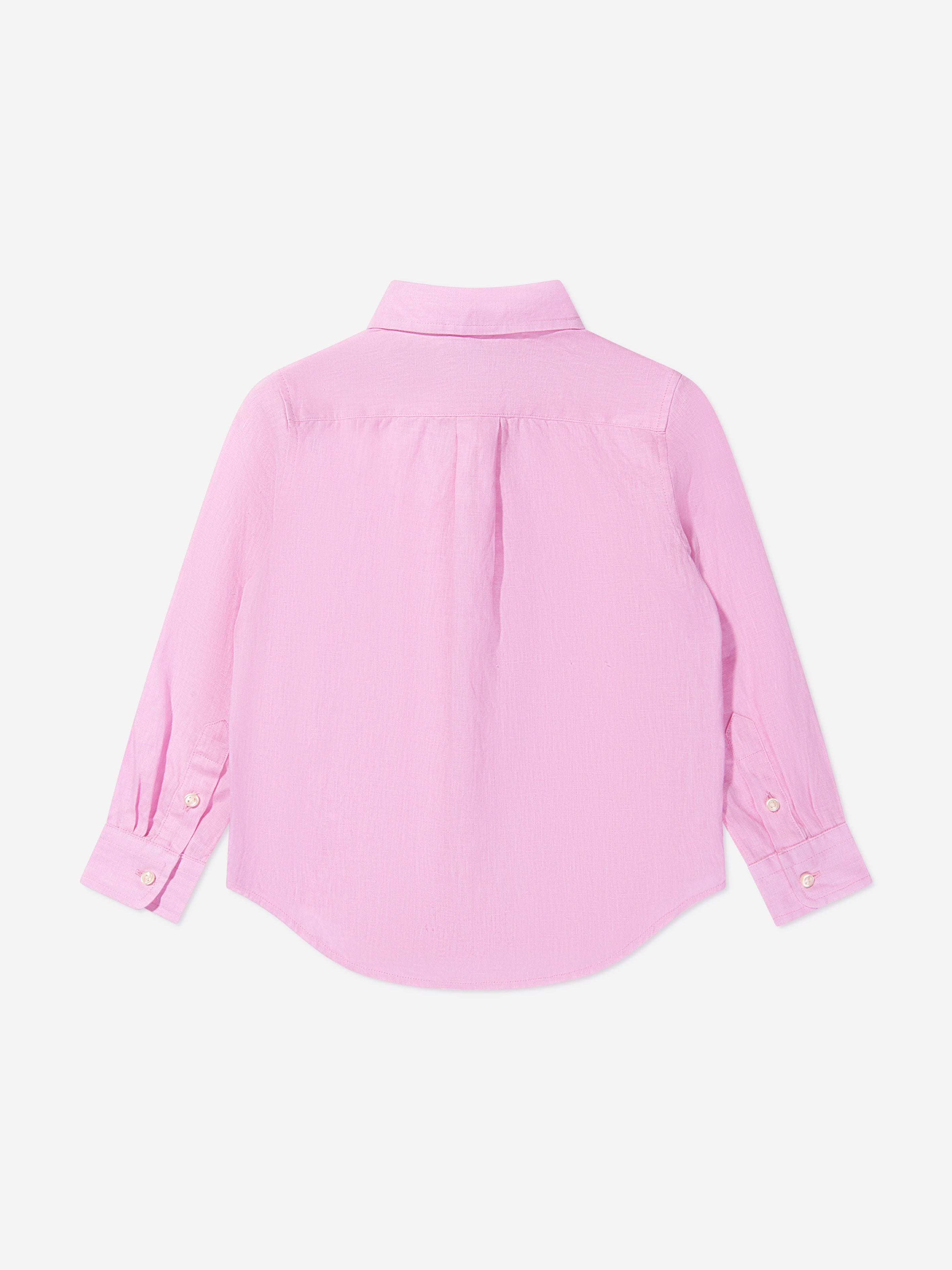 Ralph Lauren Boys Linen Logo Shirt in Pink