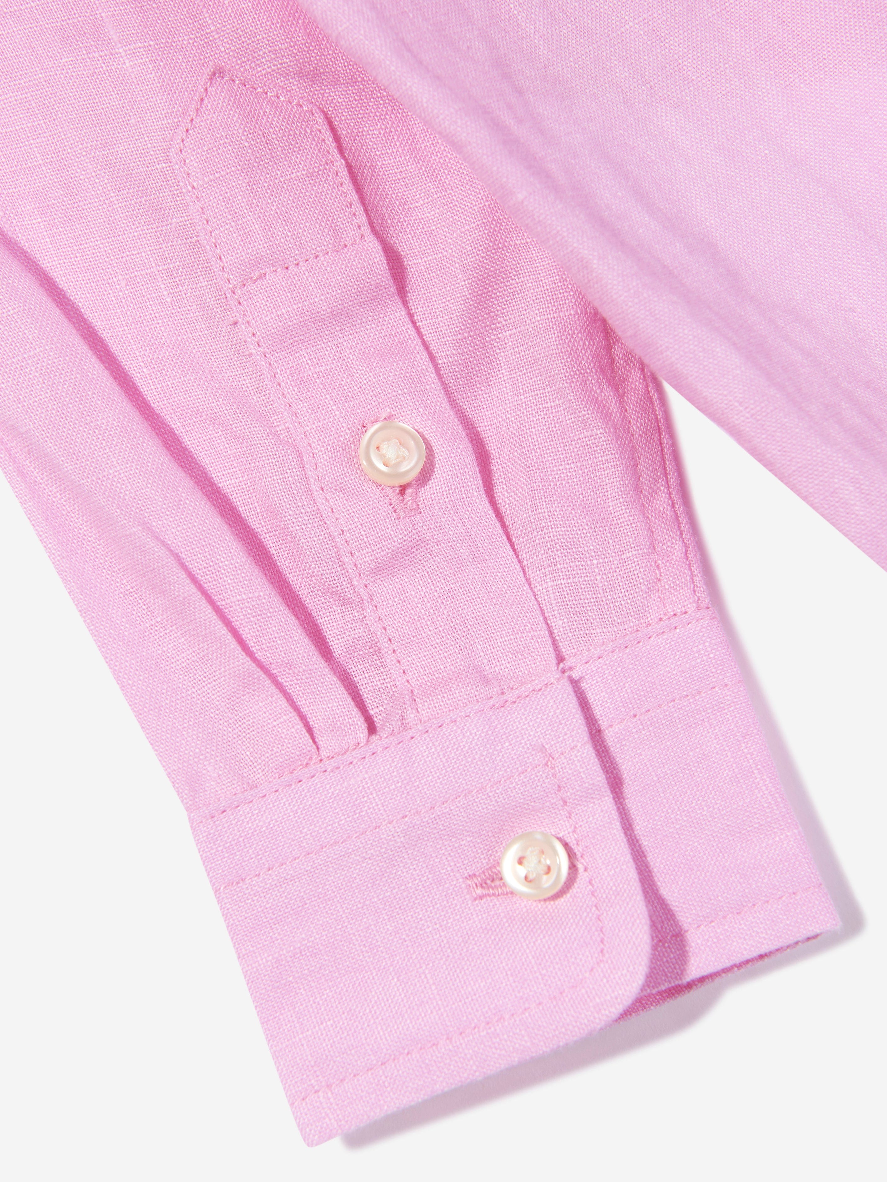 Ralph Lauren Boys Linen Logo Shirt in Pink