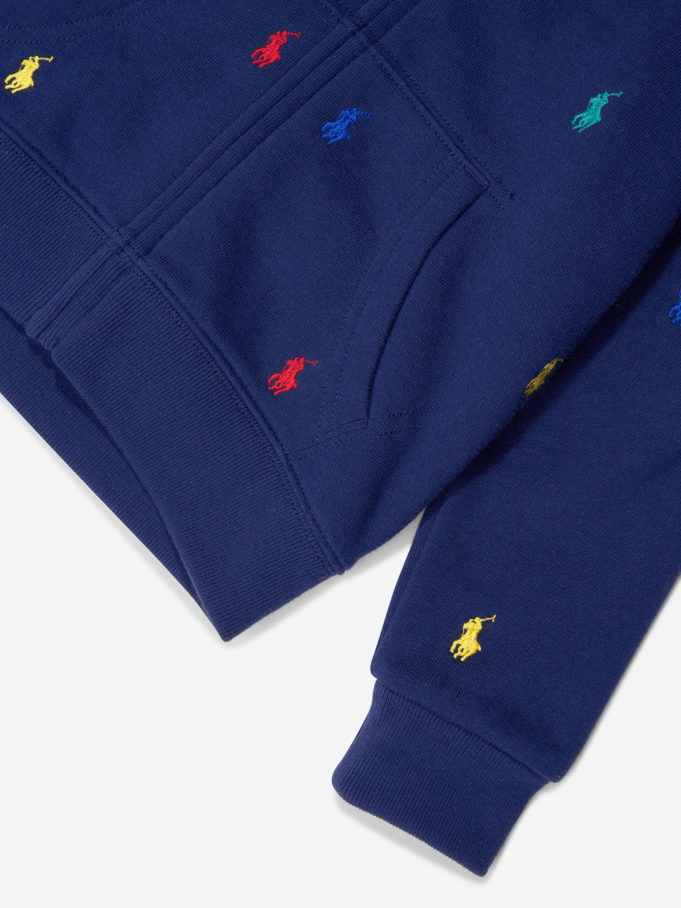 Ralph Lauren Boys Multi Logo Zip Up Top in Navy