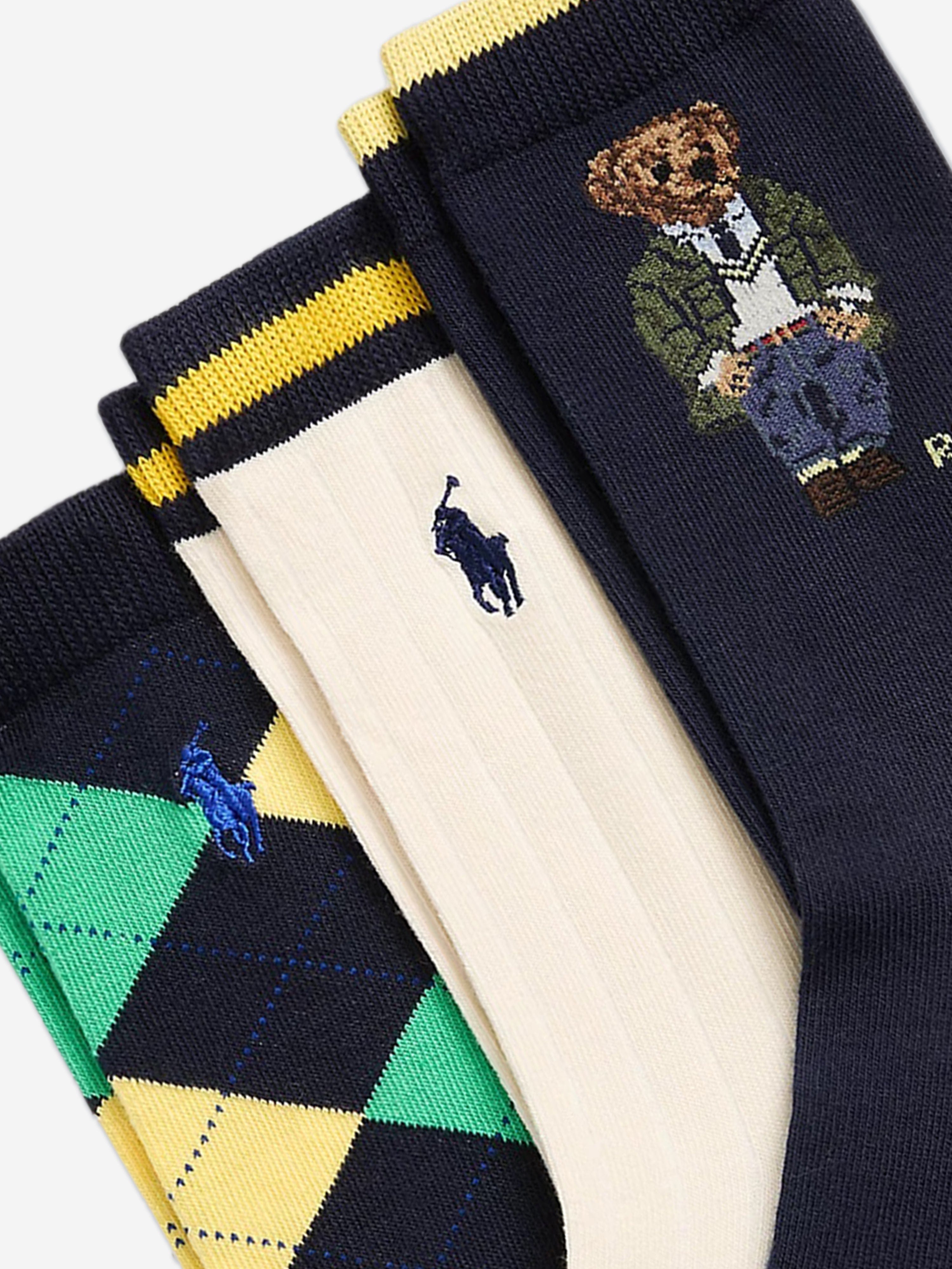 Ralph Lauren Boys 3 Pack Bear Socks Set in Multicolour