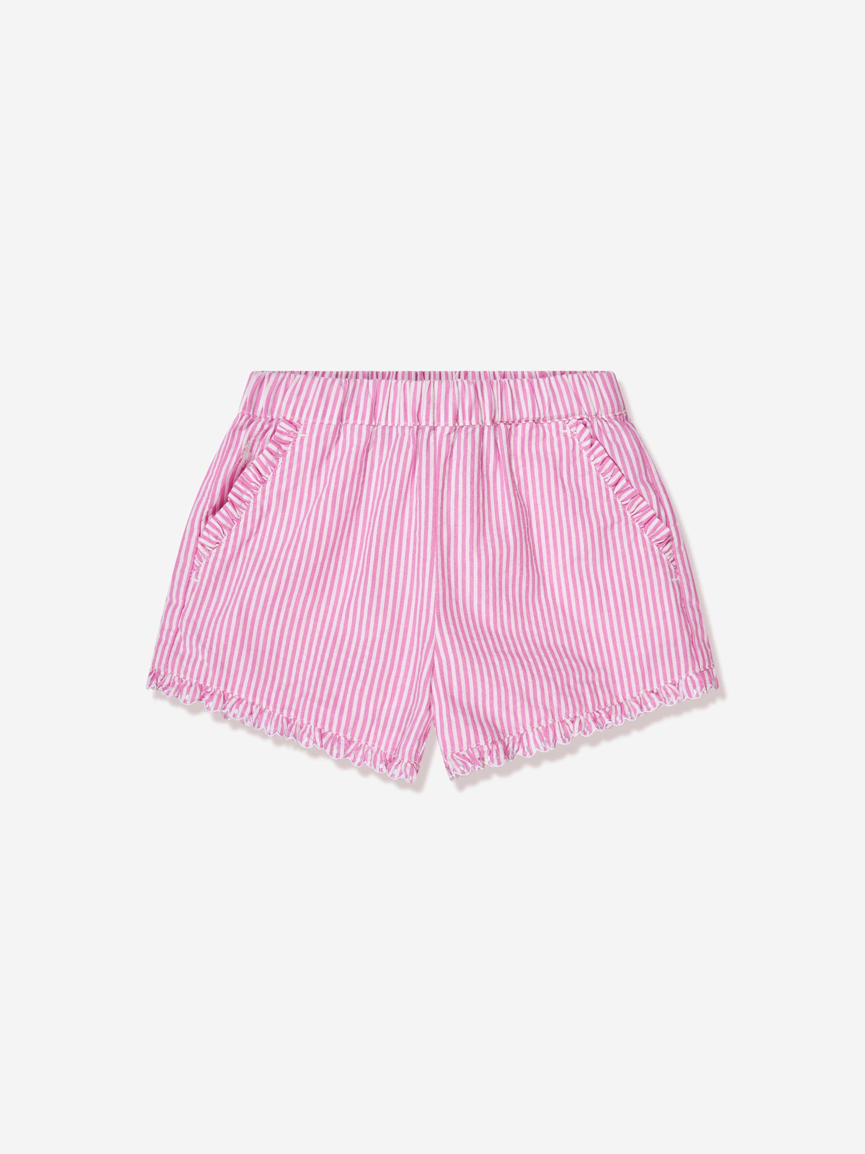 Ralph Lauren Girls Striped Ruffle Shorts in Pink