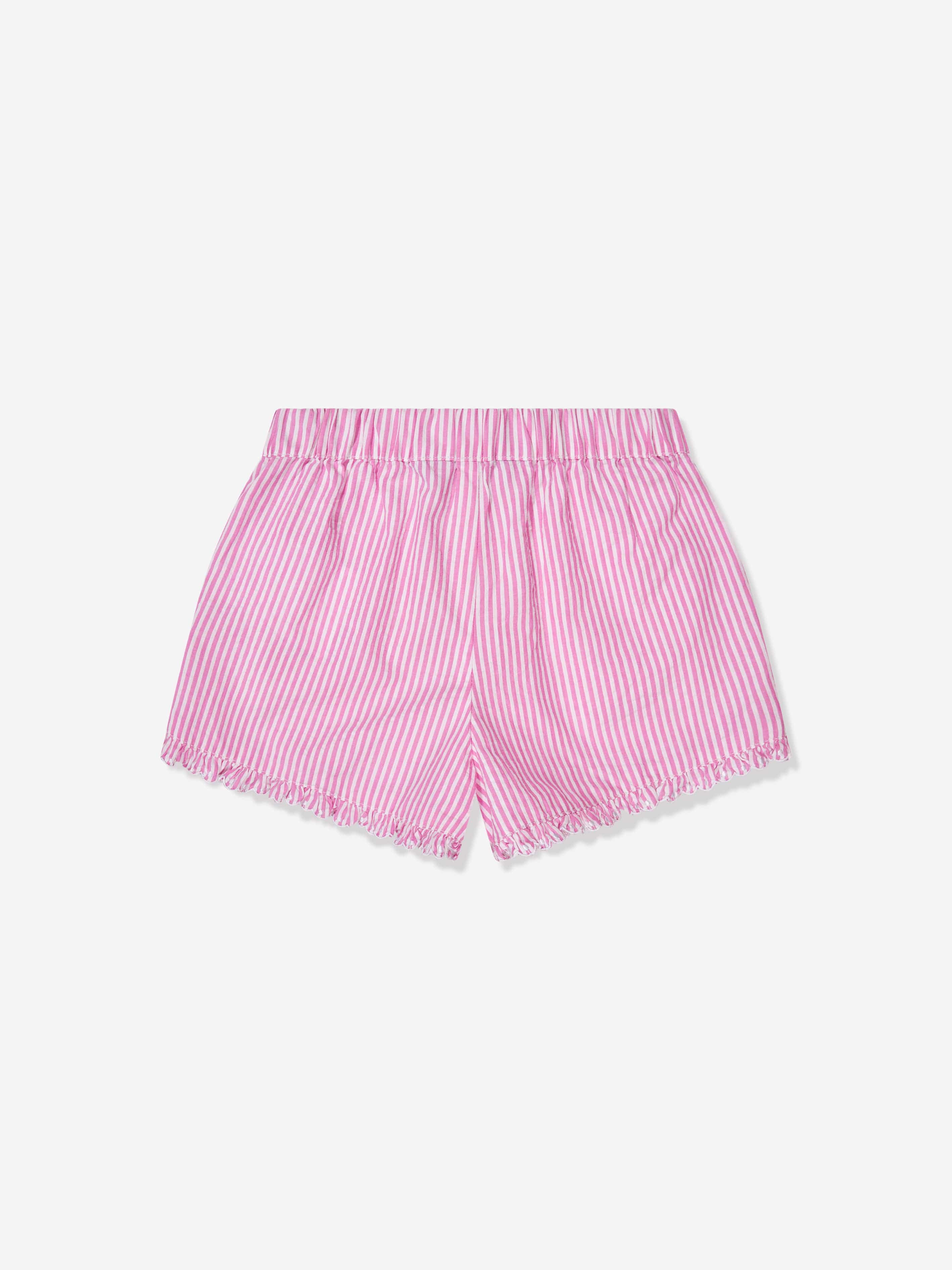 Ralph Lauren Girls Striped Ruffle Shorts in Pink