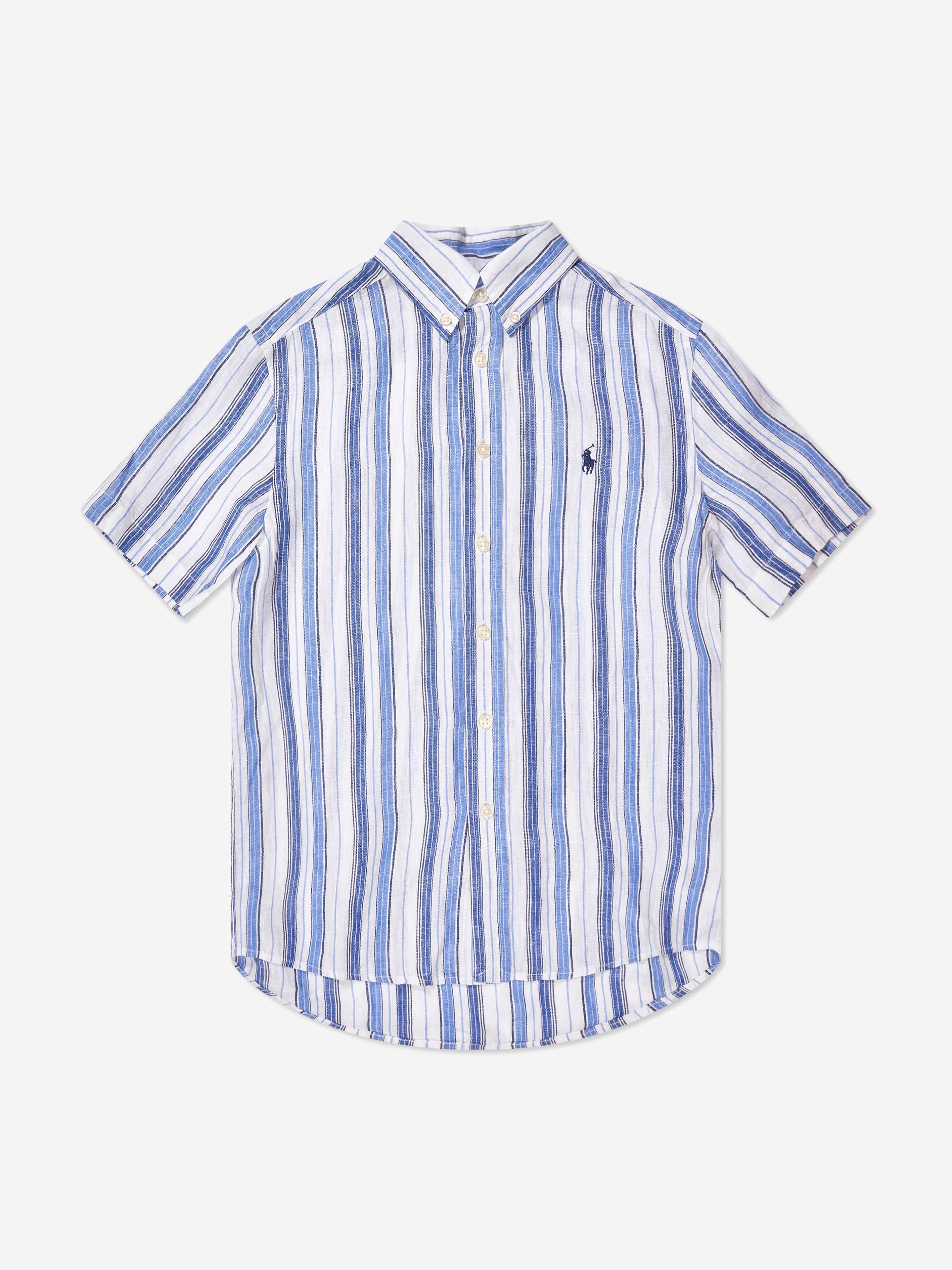 Ralph Lauren Boys Striped Short Sleeve Shirt in Blue