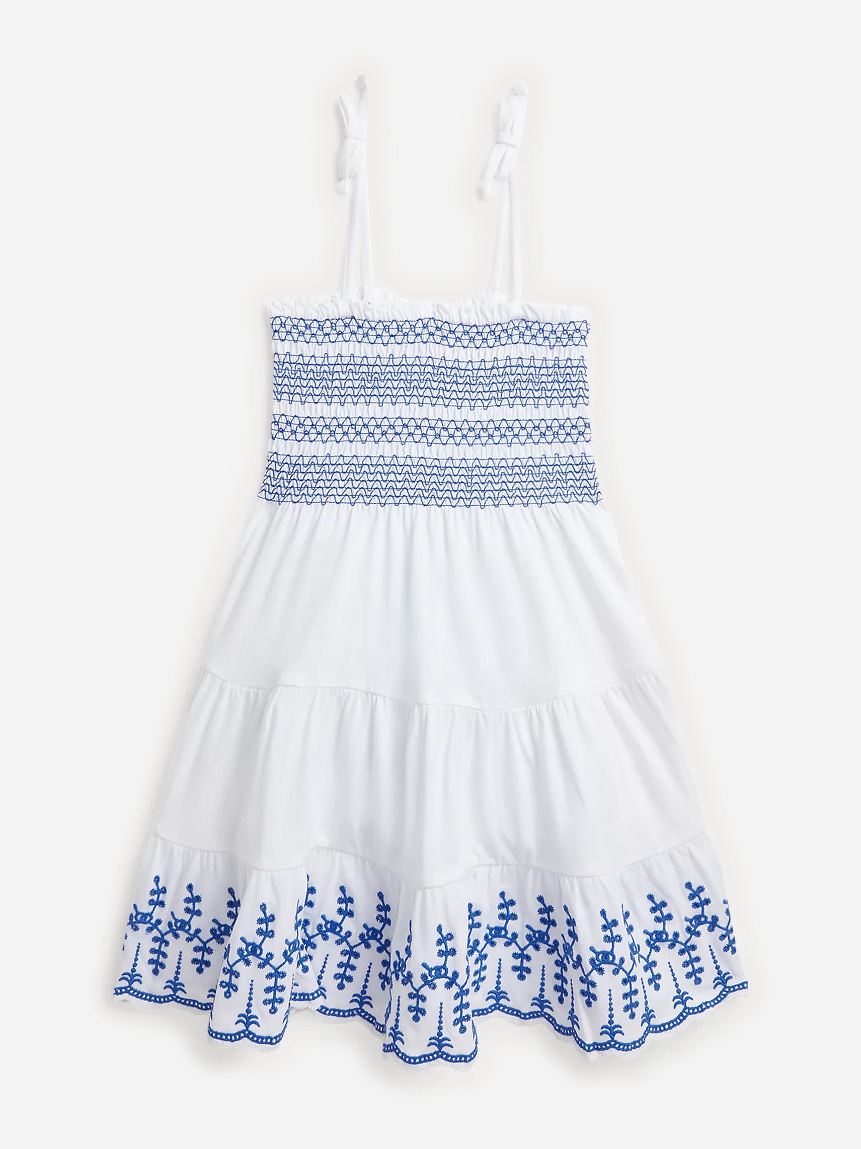 Ralph Lauren Girls Eyelet Embroidered Strap Dress in White