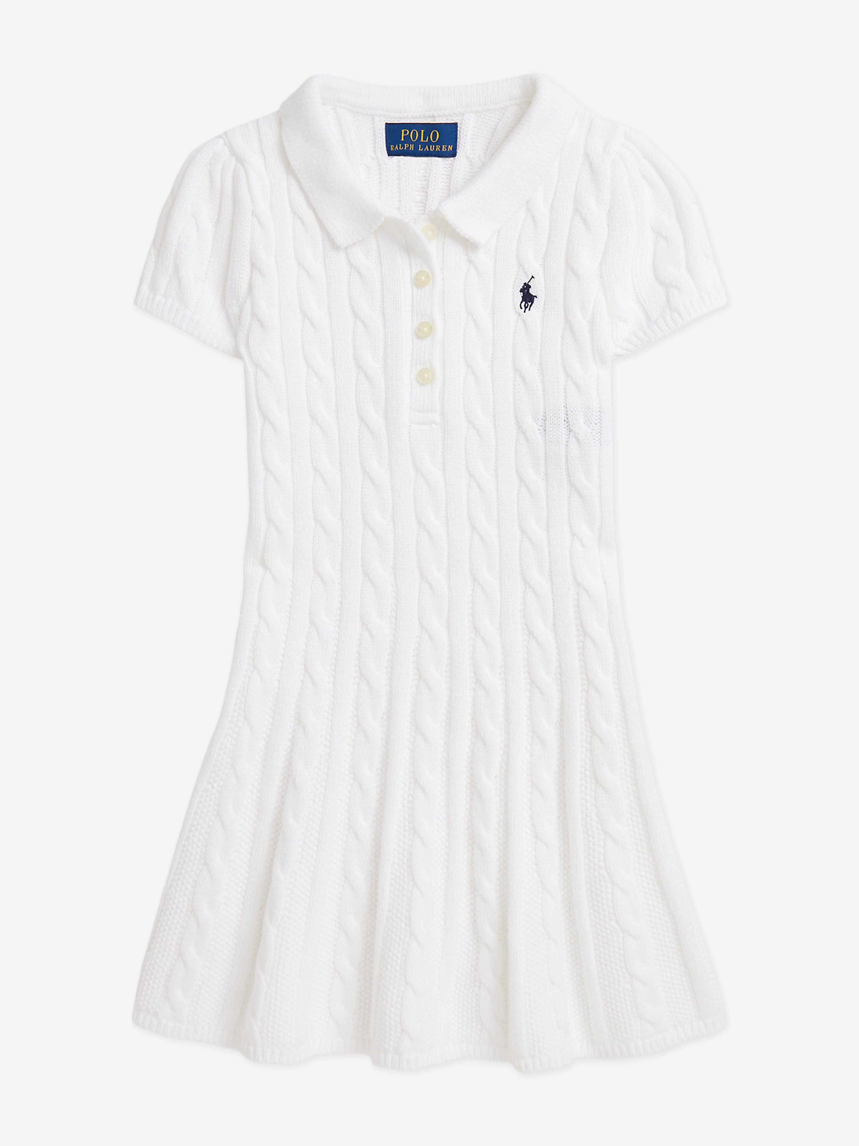 Ralph Lauren Girls Cotton Cable Knit Dress in White