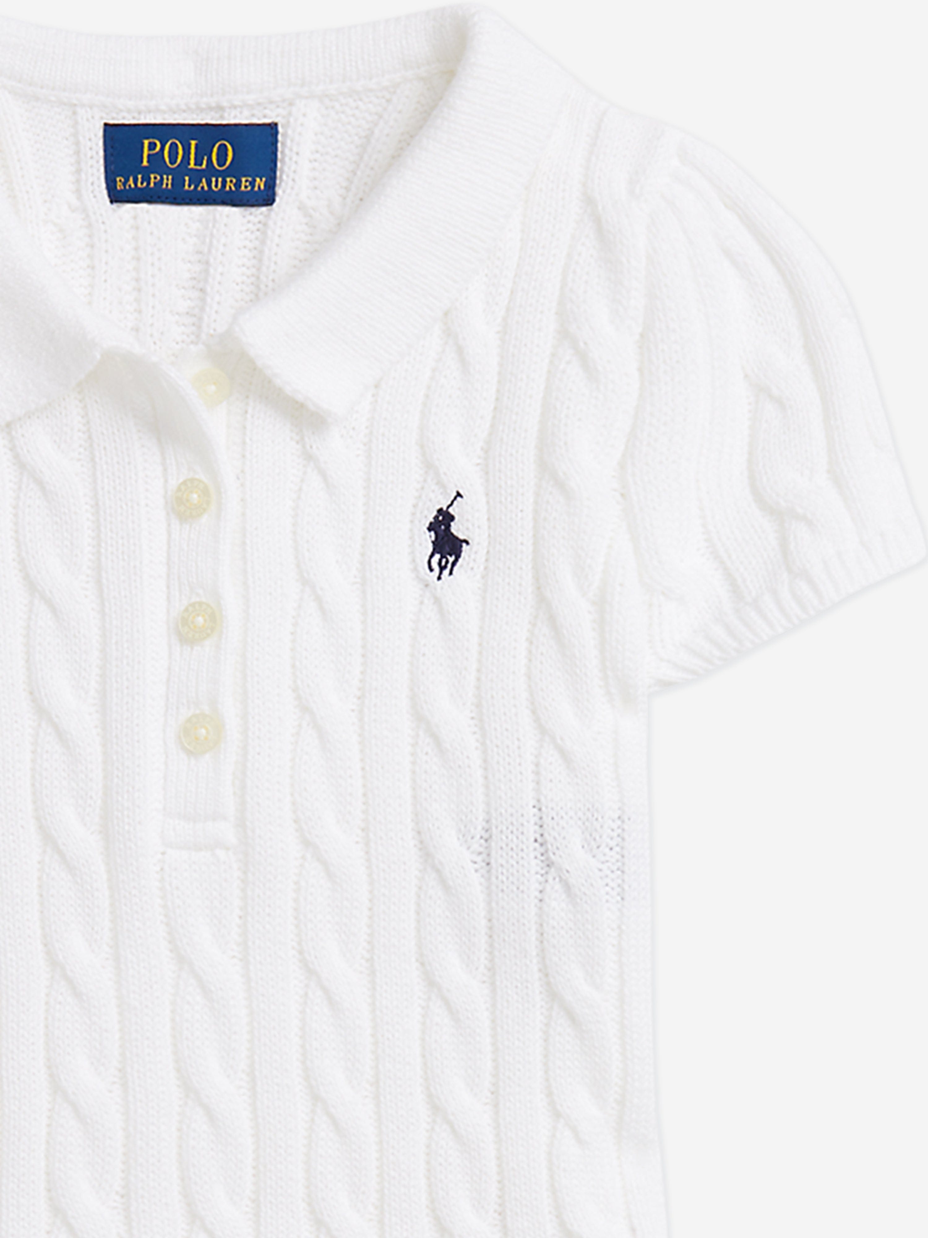 Ralph Lauren Girls Cotton Cable Knit Dress in White