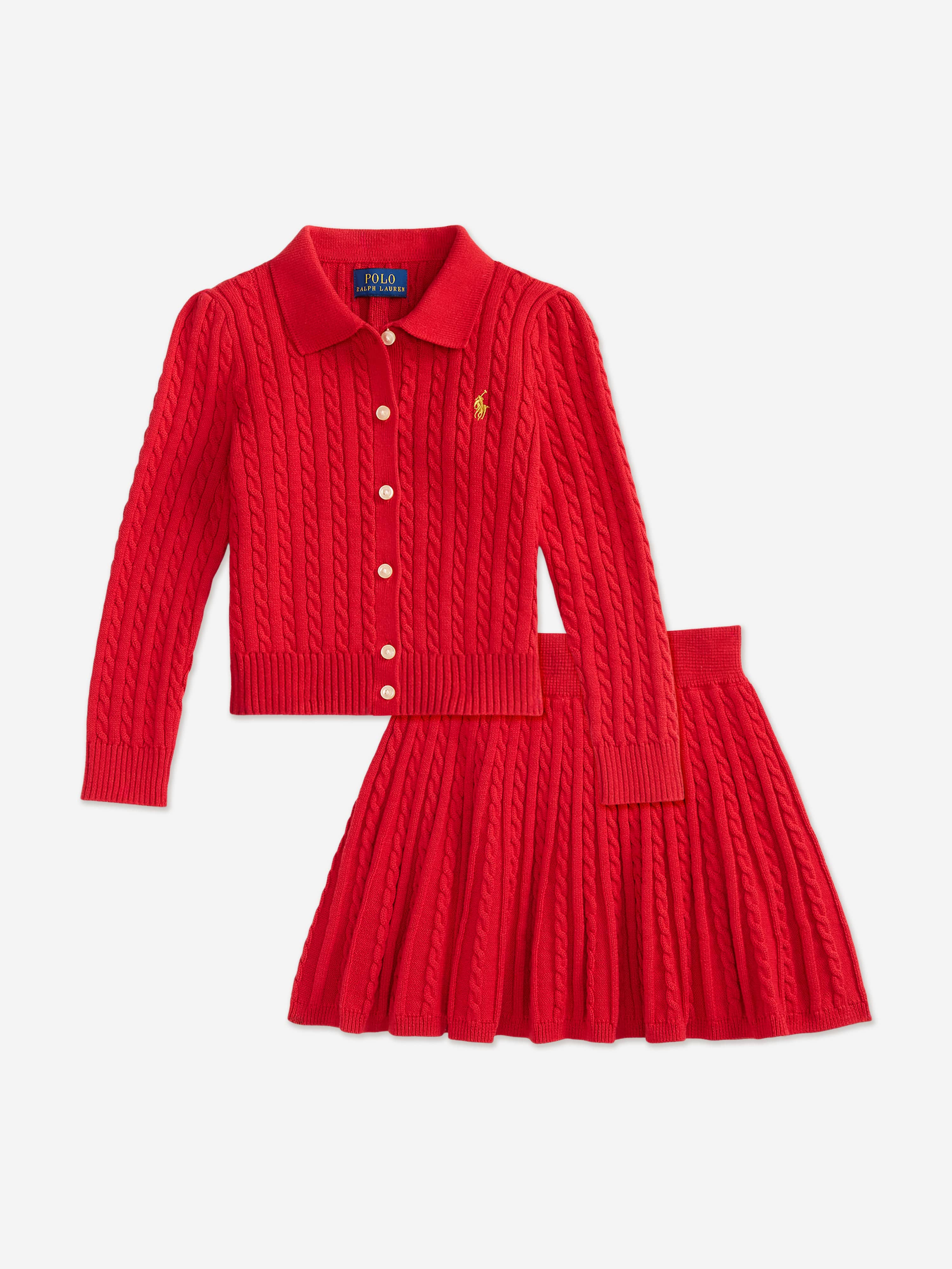 Ralph Lauren Girls Mini Cable Knit Skirt Set in Red