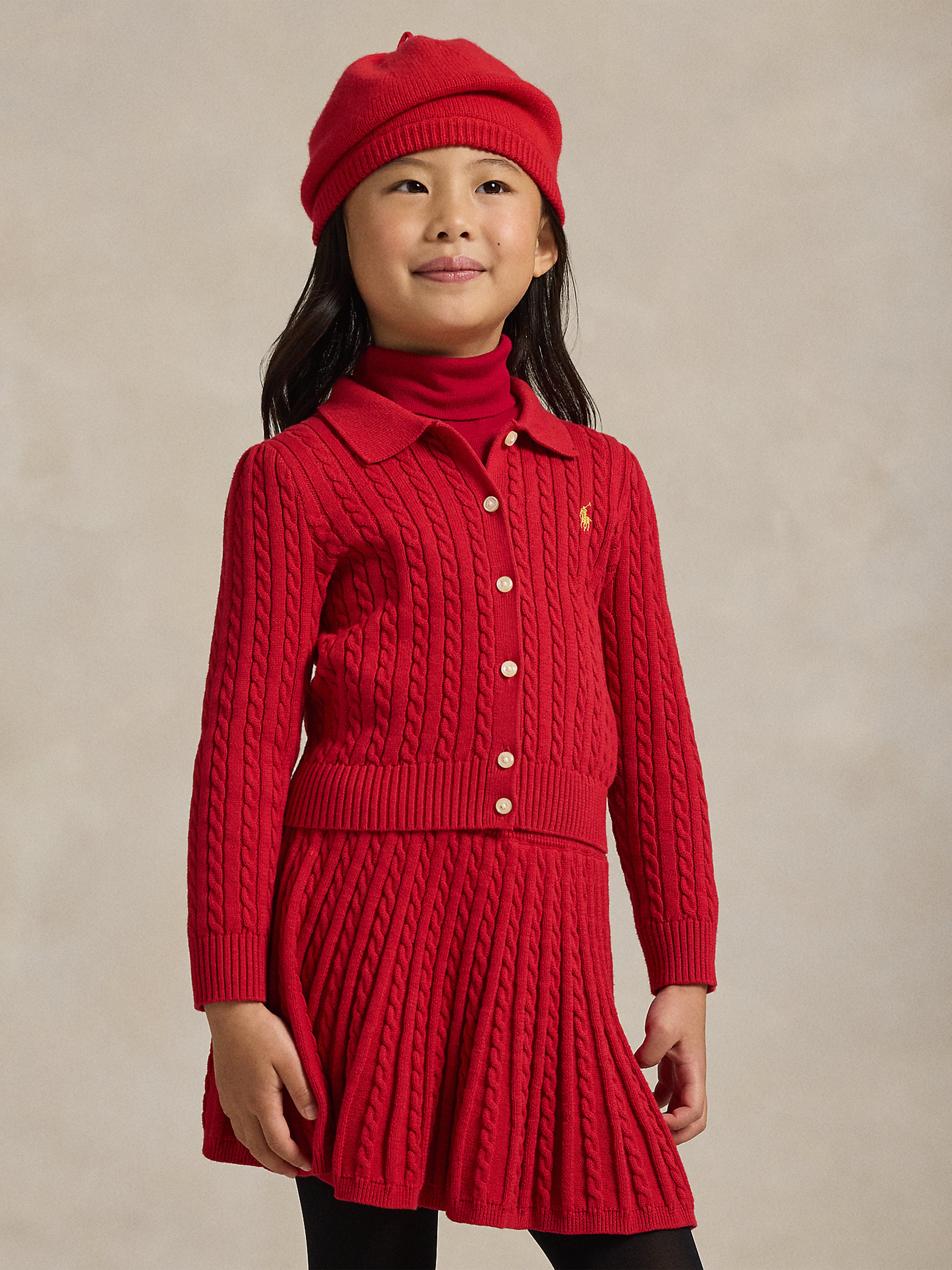 Ralph Lauren Girls Mini Cable Knit Skirt Set in Red