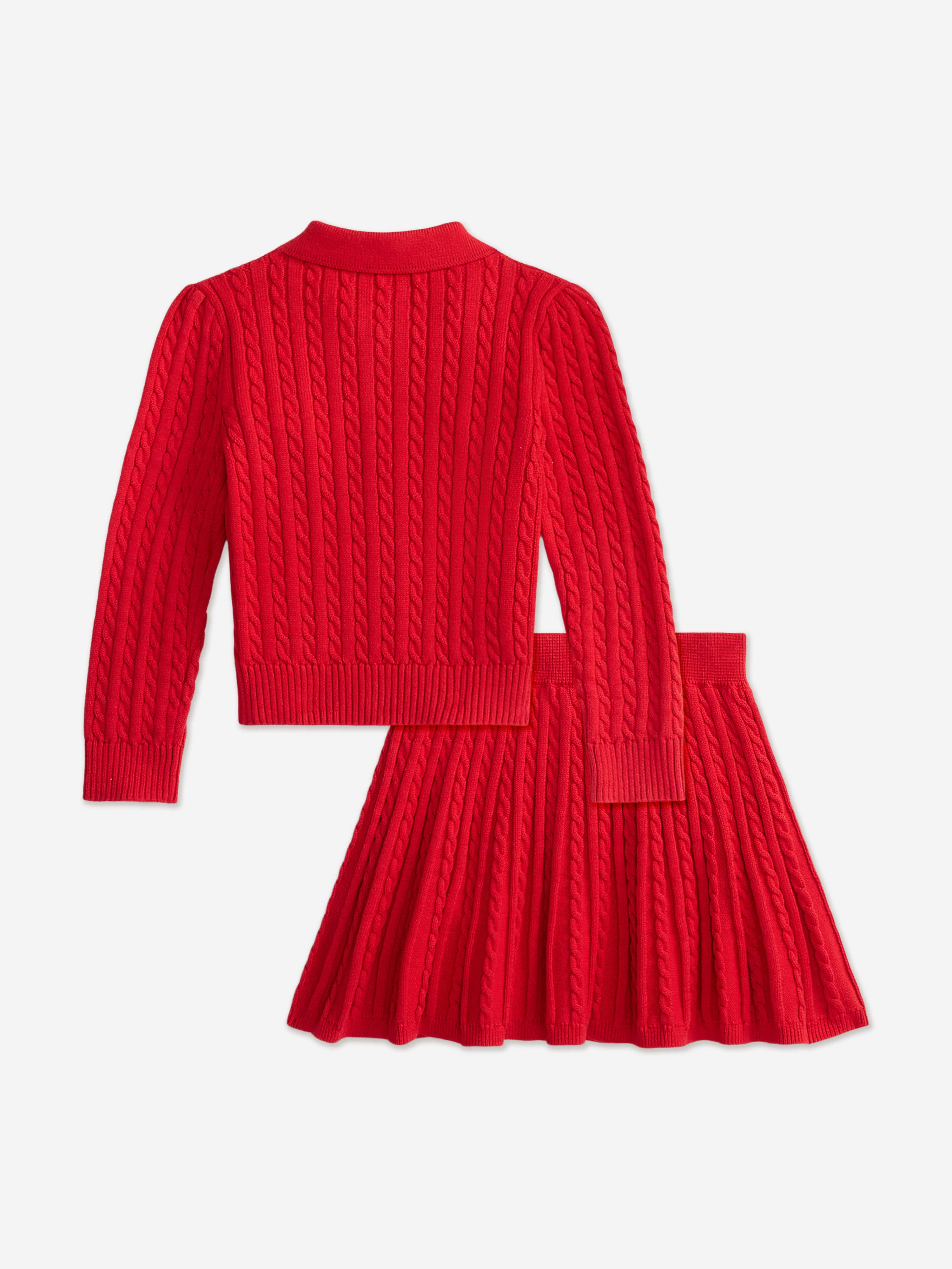 Ralph Lauren Girls Mini Cable Knit Skirt Set in Red