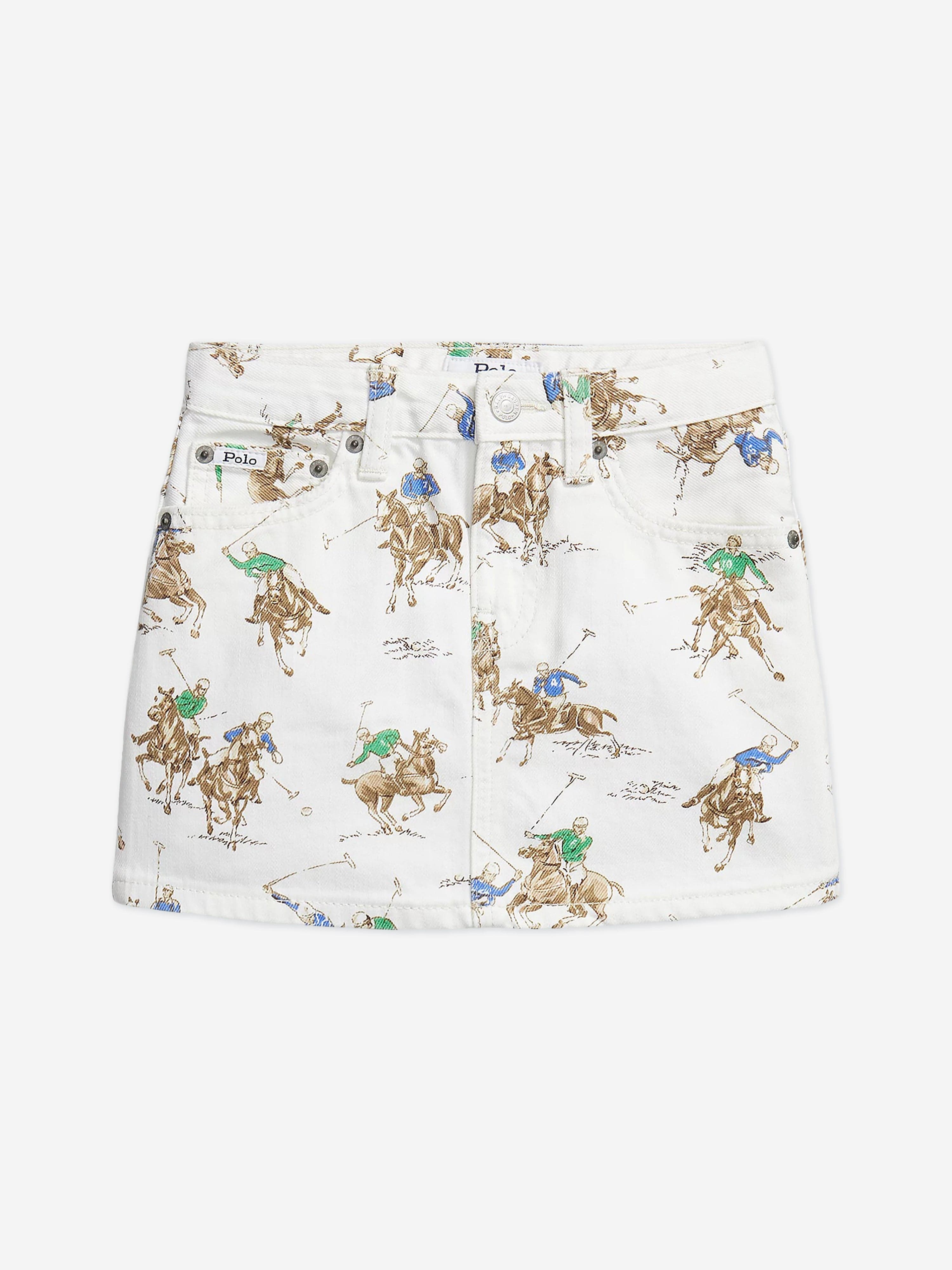 Ralph Lauren Girls Polo Player Denim Skirt in White