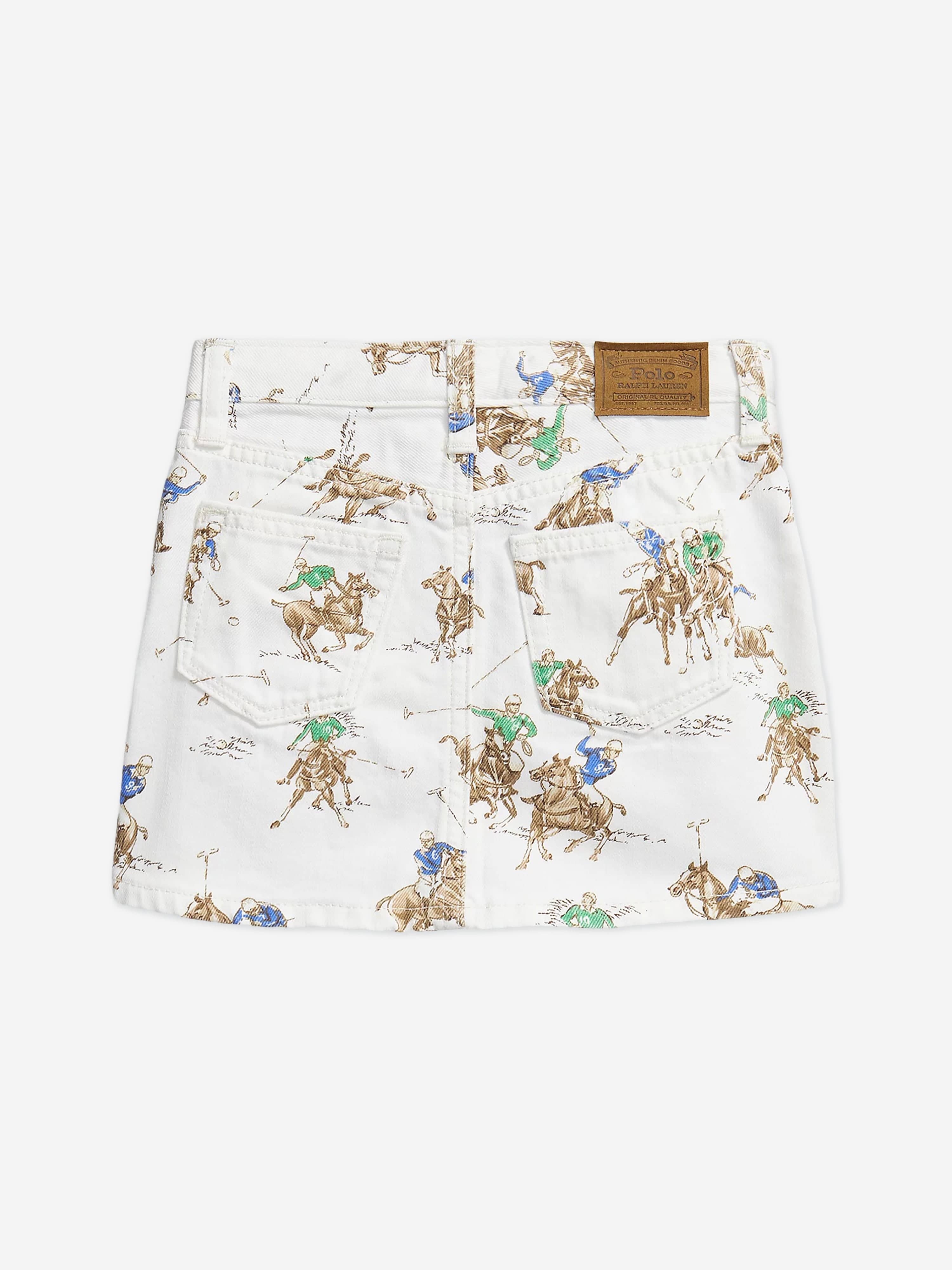 Ralph Lauren Girls Polo Player Denim Skirt in White