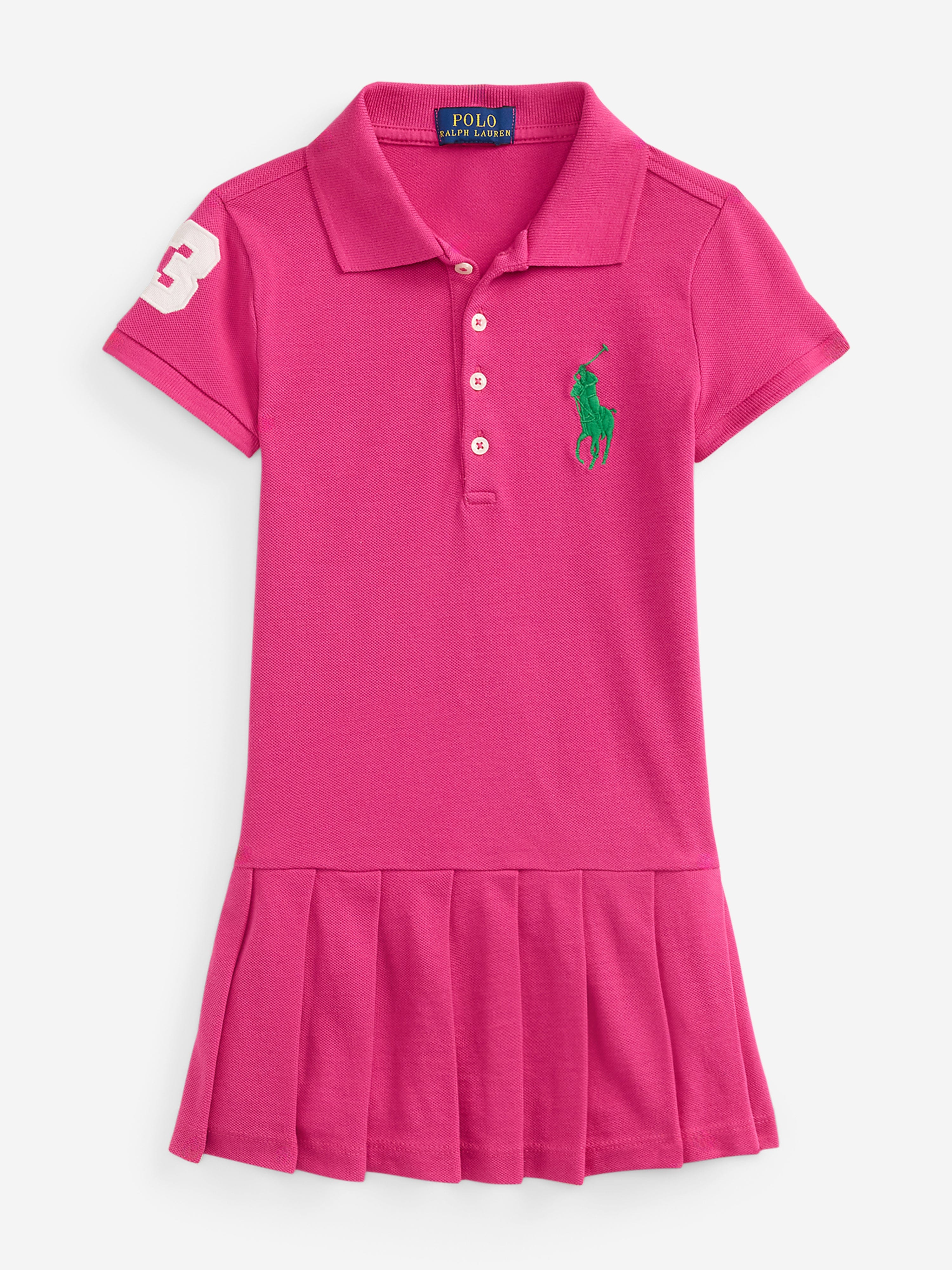 Ralph Lauren Girls Pleated Polo Dress in Pink
