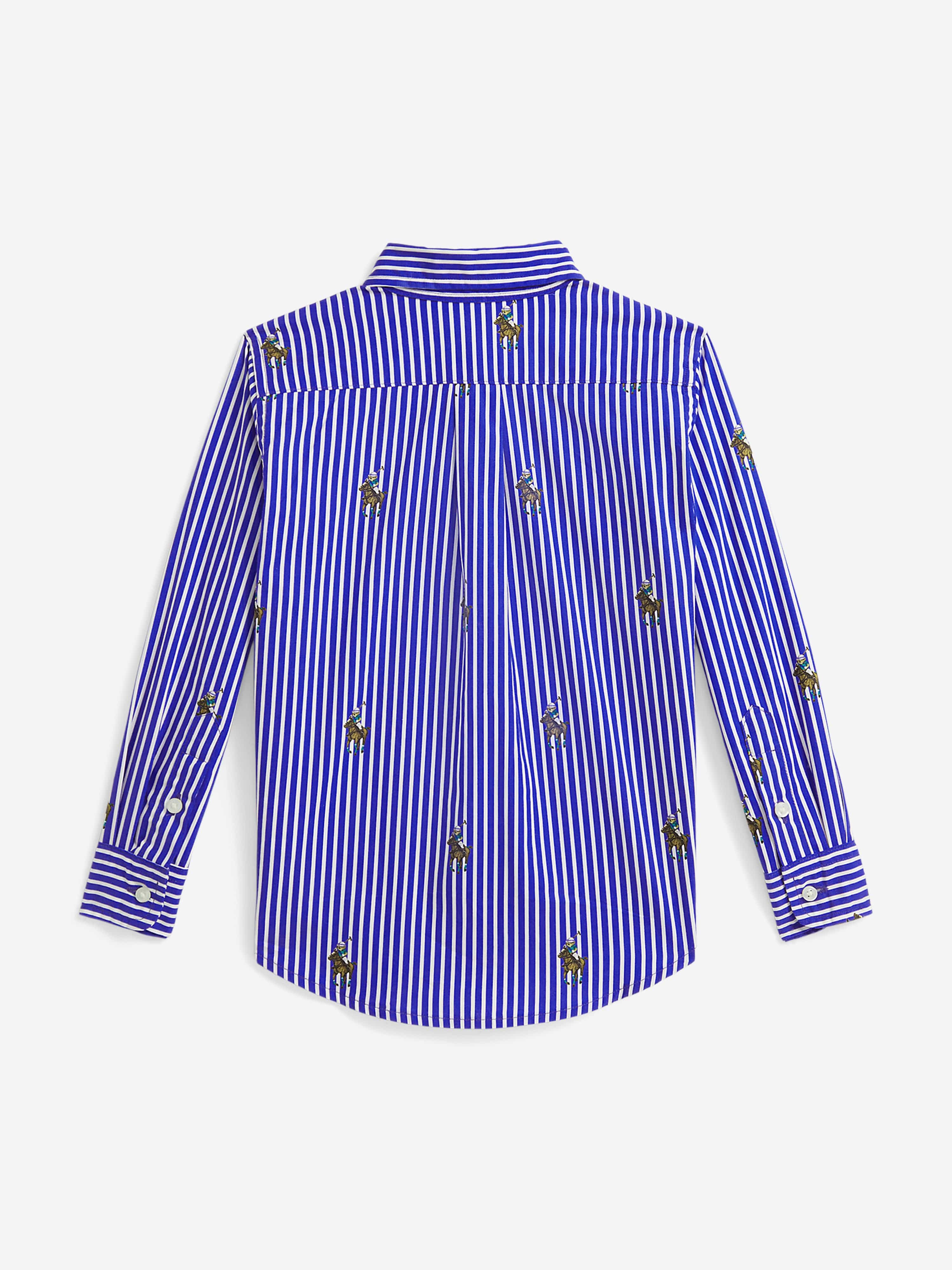 Ralph Lauren Boys Equestrian Bear Stripe Shirt in Blue