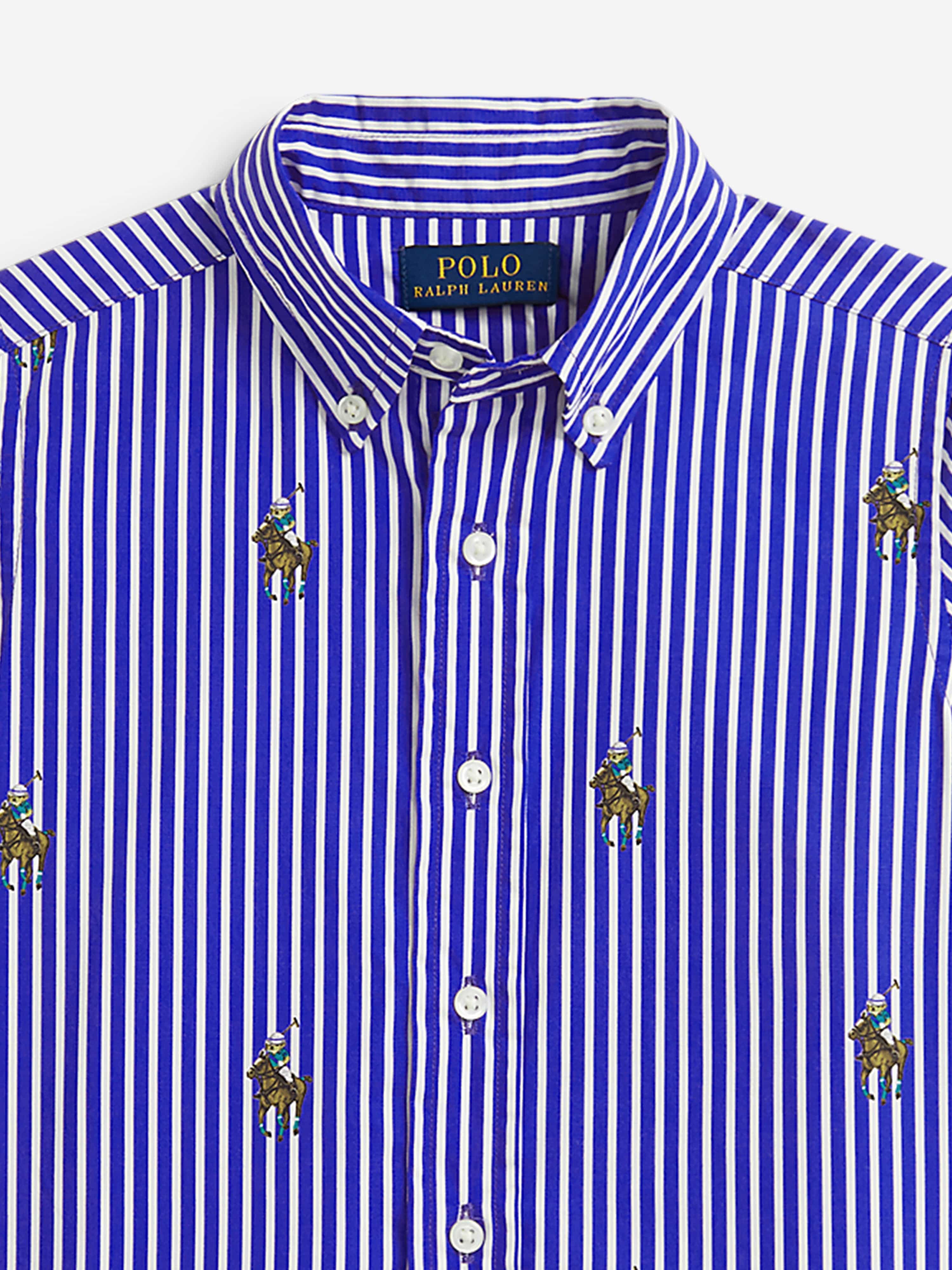 Ralph Lauren Boys Equestrian Bear Stripe Shirt in Blue