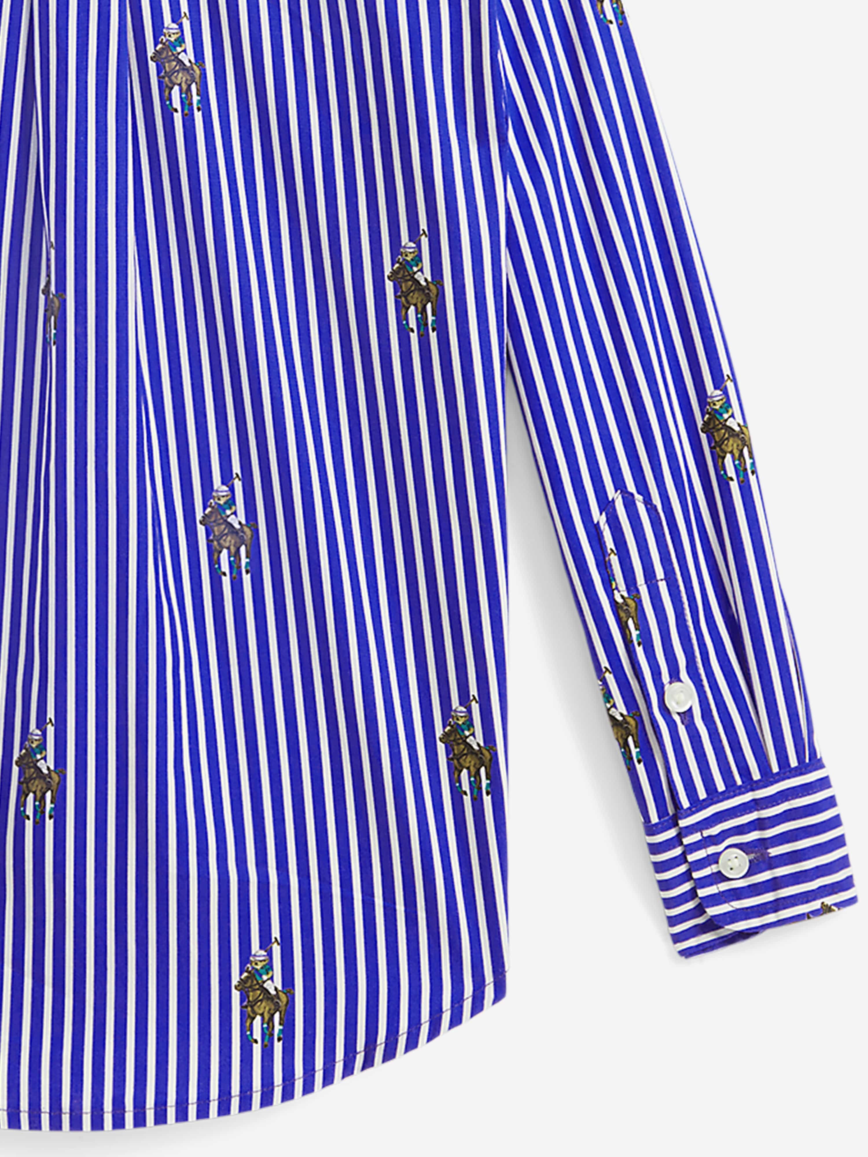 Ralph Lauren Boys Equestrian Bear Stripe Shirt in Blue