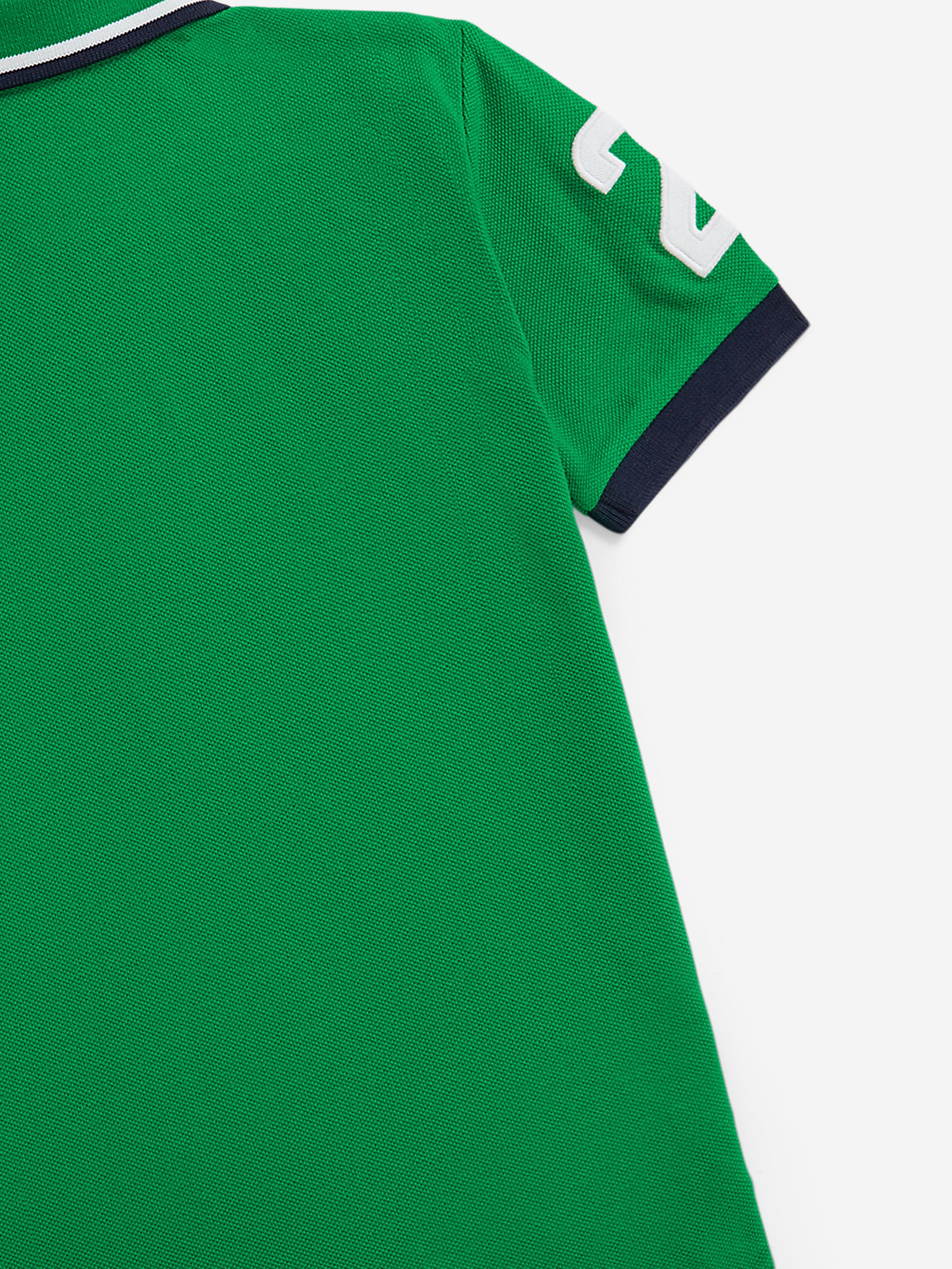 Ralph Lauren Boys Diagonal Stripe Bear Polo Shirt in Green