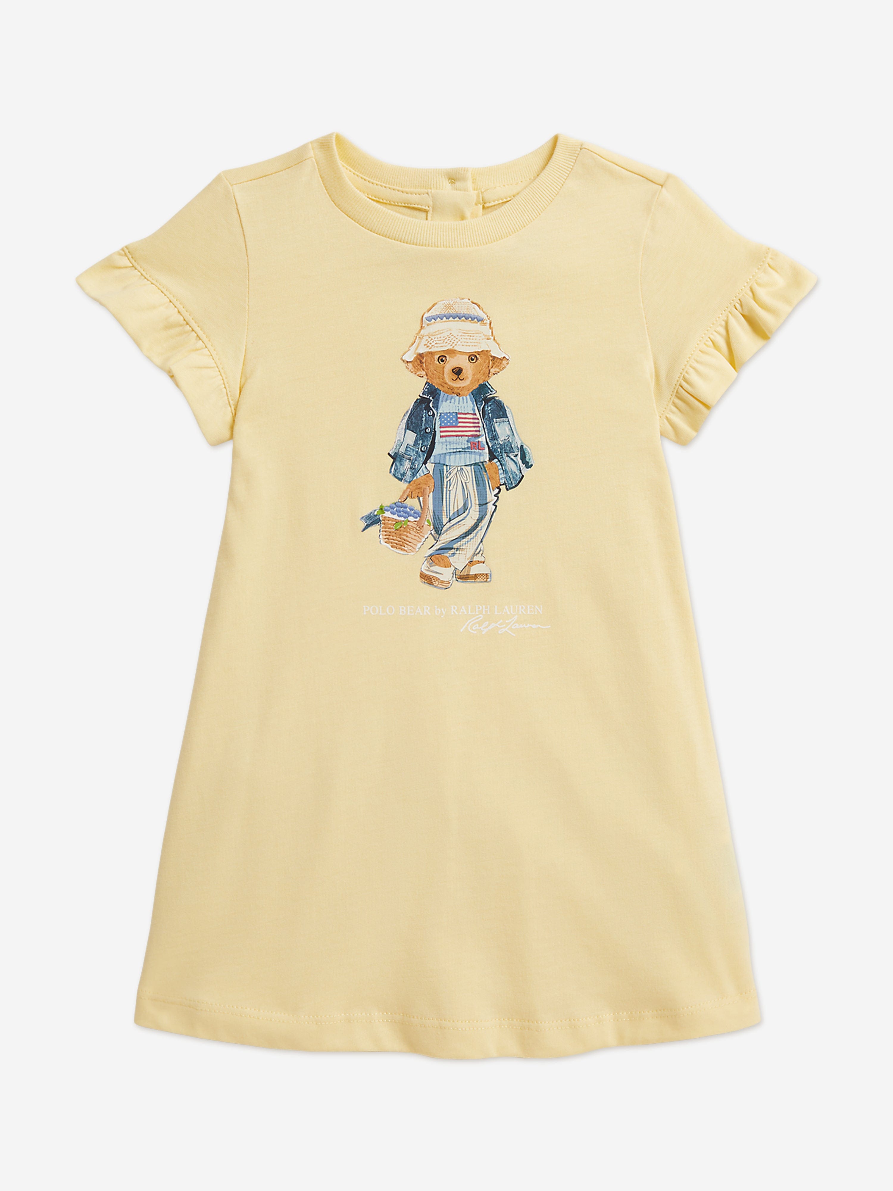 Ralph Lauren Baby Girls Polo Bear Jersey Dress in Yellow