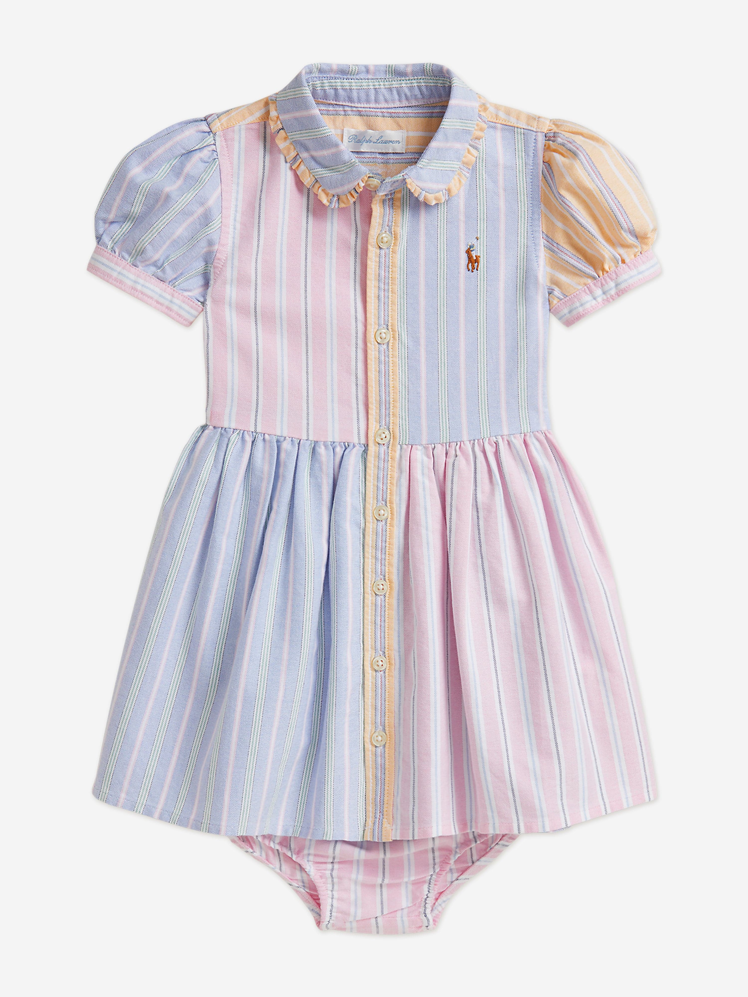 Ralph Lauren Baby Girls Striped Classic Oxford Shirt Dress in Blue