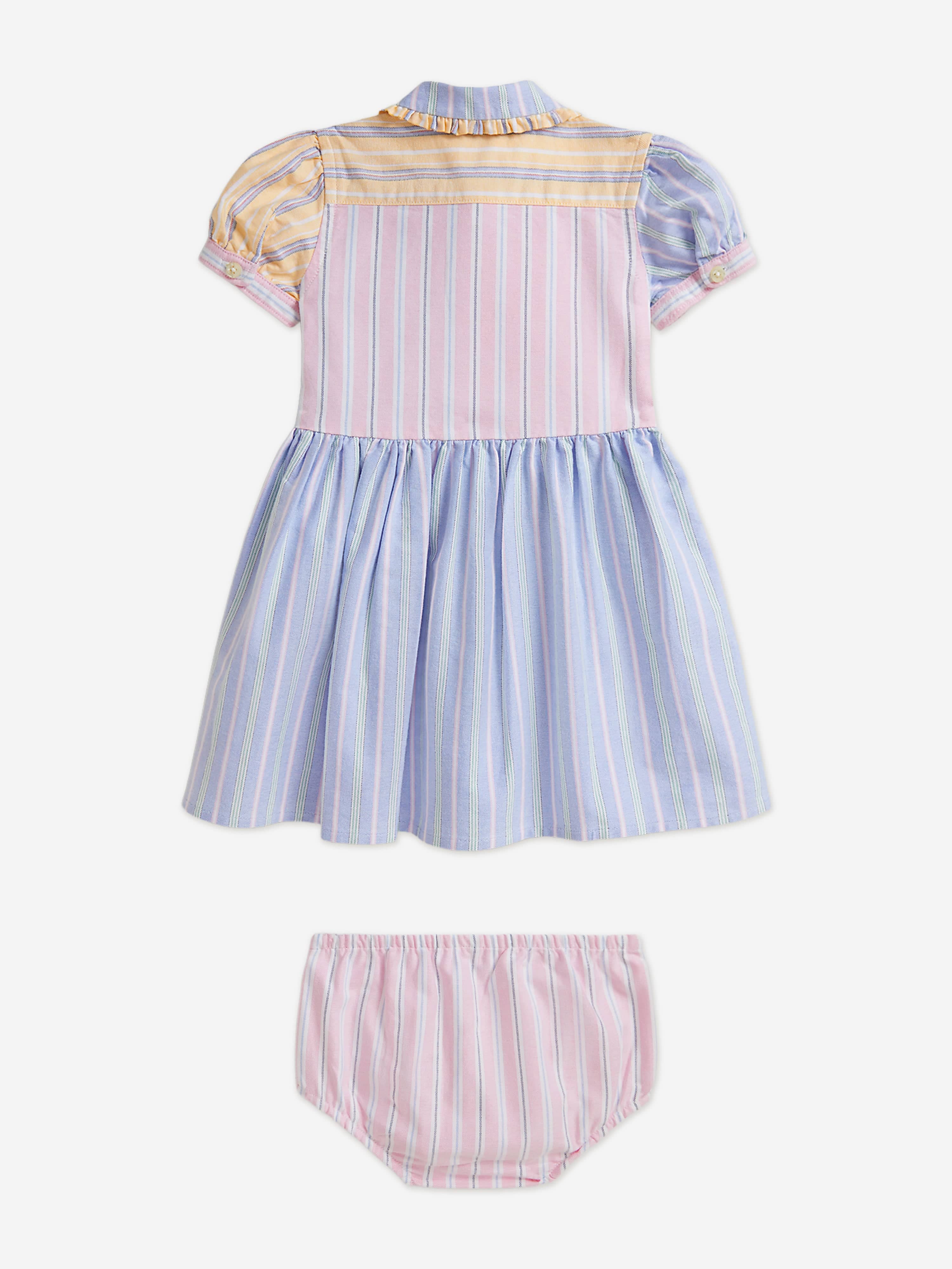 Ralph Lauren Baby Girls Striped Classic Oxford Shirt Dress in Blue