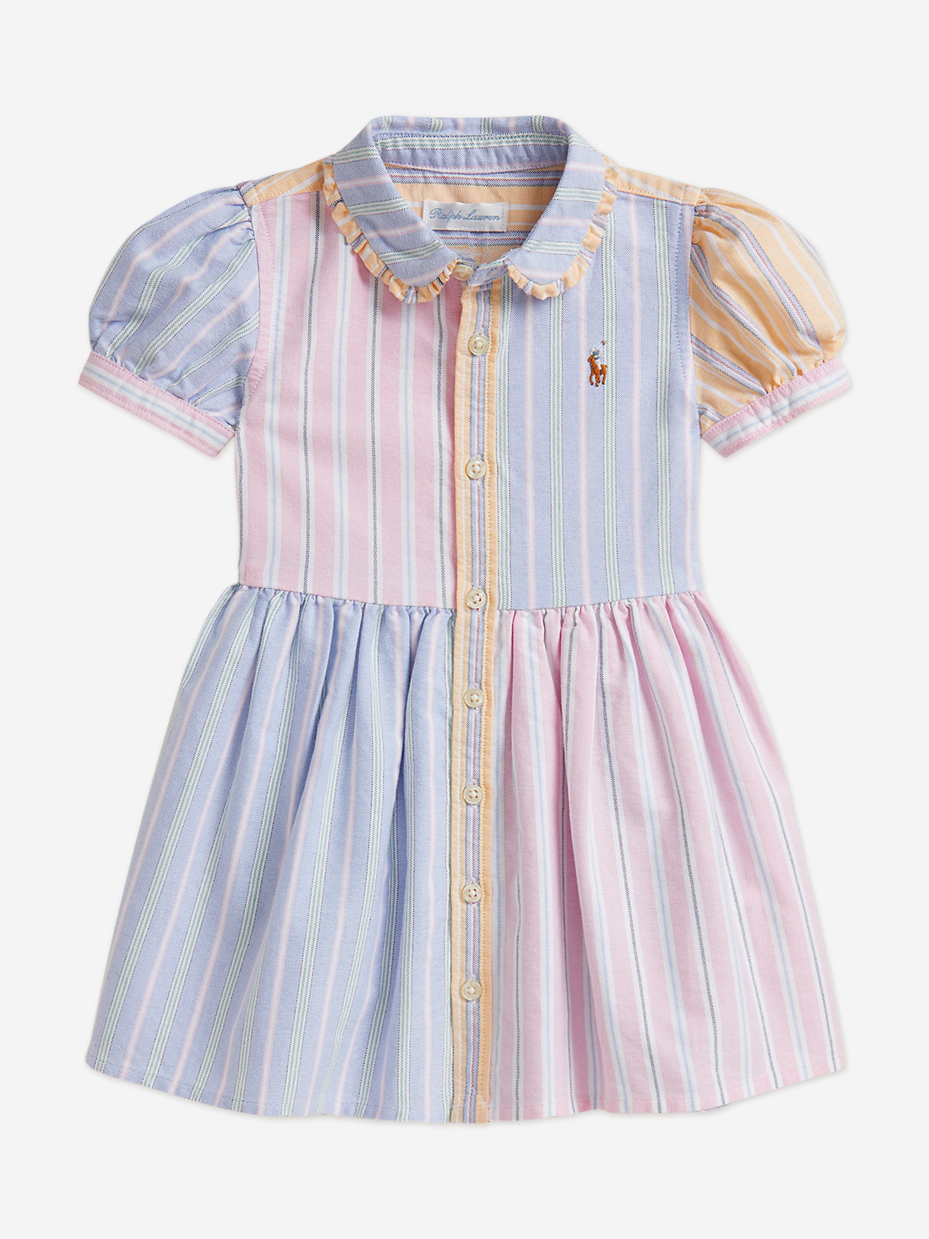 Ralph Lauren Baby Girls Striped Classic Oxford Shirt Dress in Blue