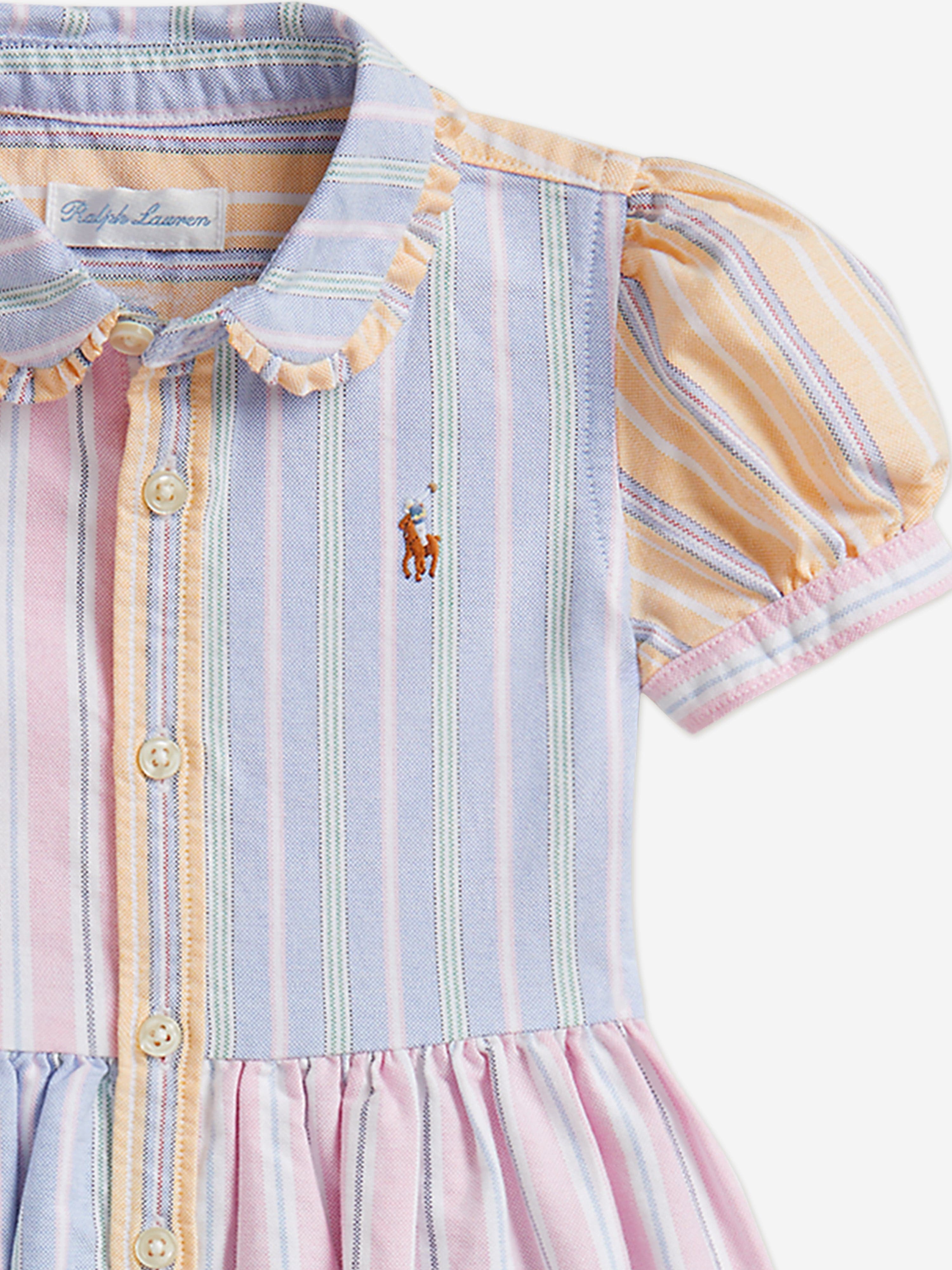 Ralph Lauren Baby Girls Striped Classic Oxford Shirt Dress in Blue