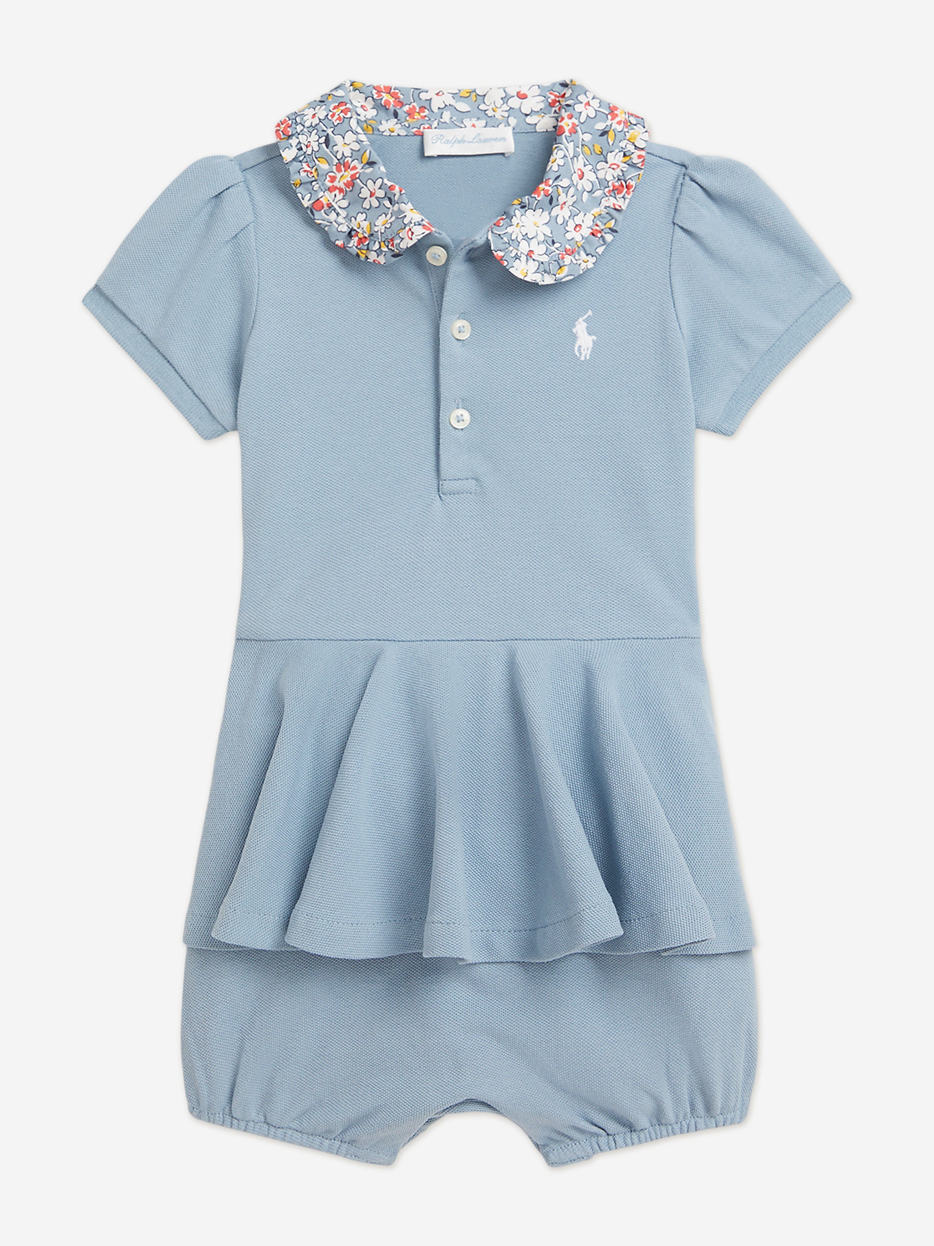 Ralph Lauren Baby Girls Peplum Romper in Blue
