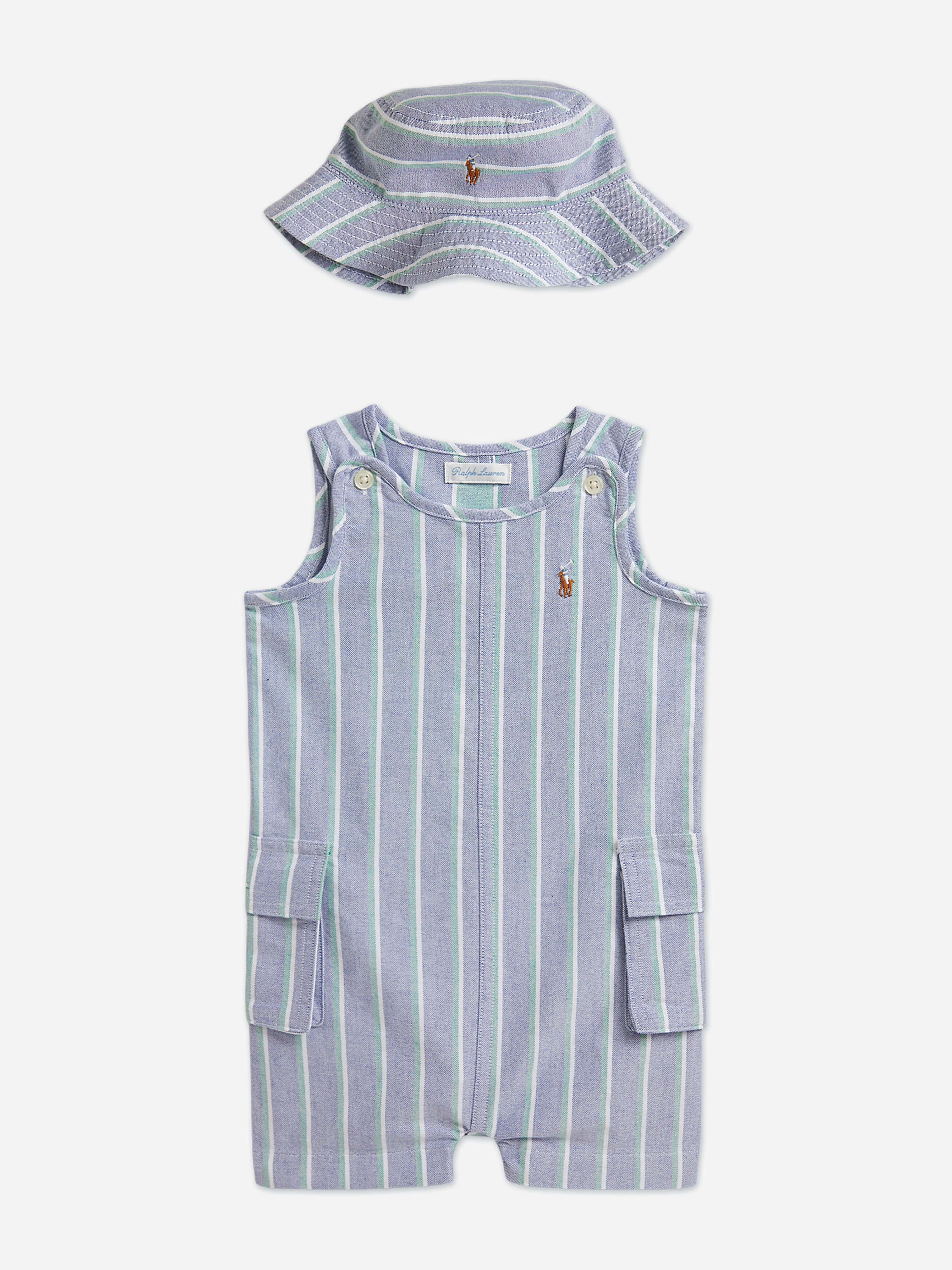 Ralph Lauren Baby Boys Striped Oxford Romper Set in Blue