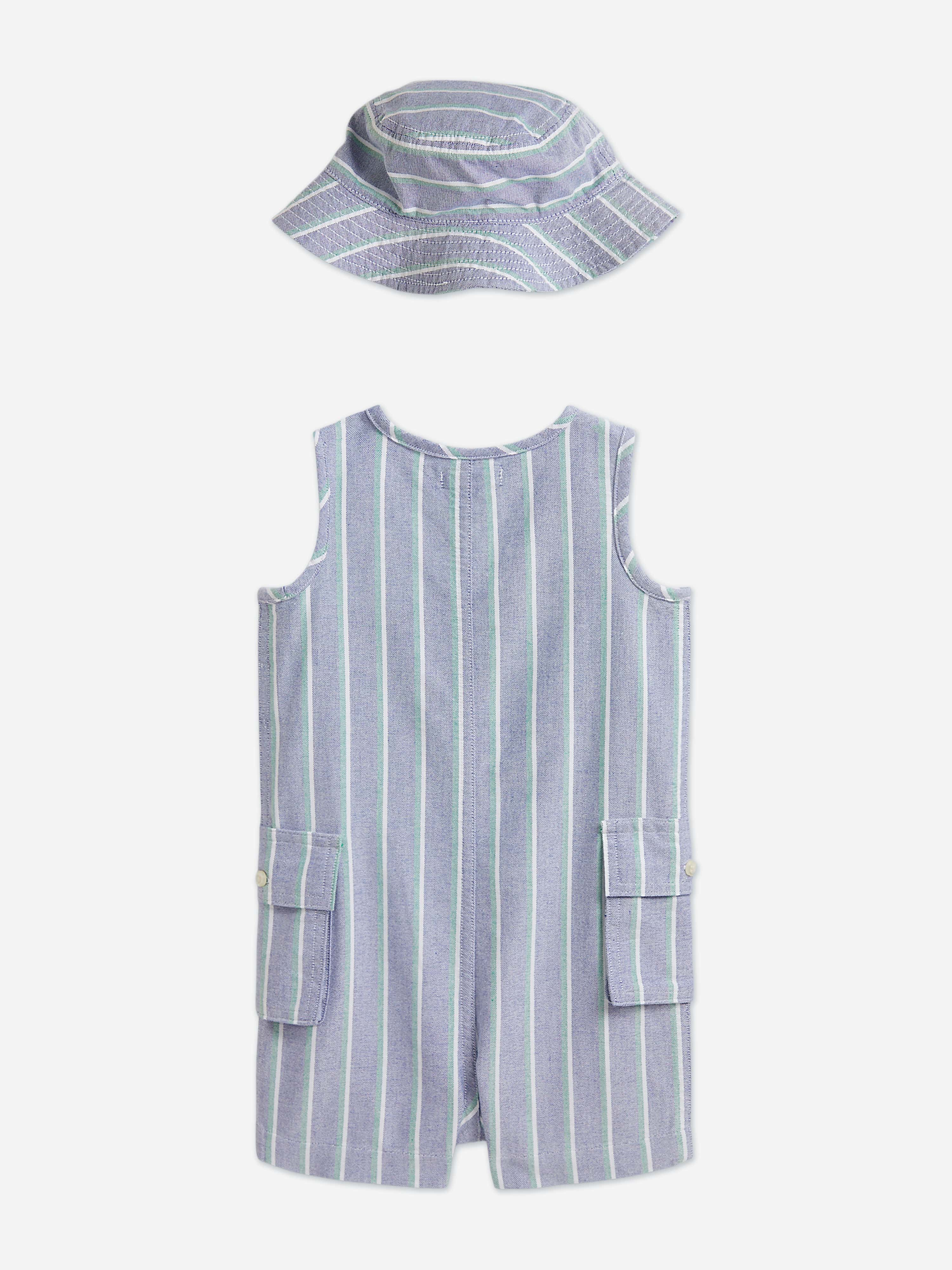 Ralph Lauren Baby Boys Striped Oxford Romper Set in Blue