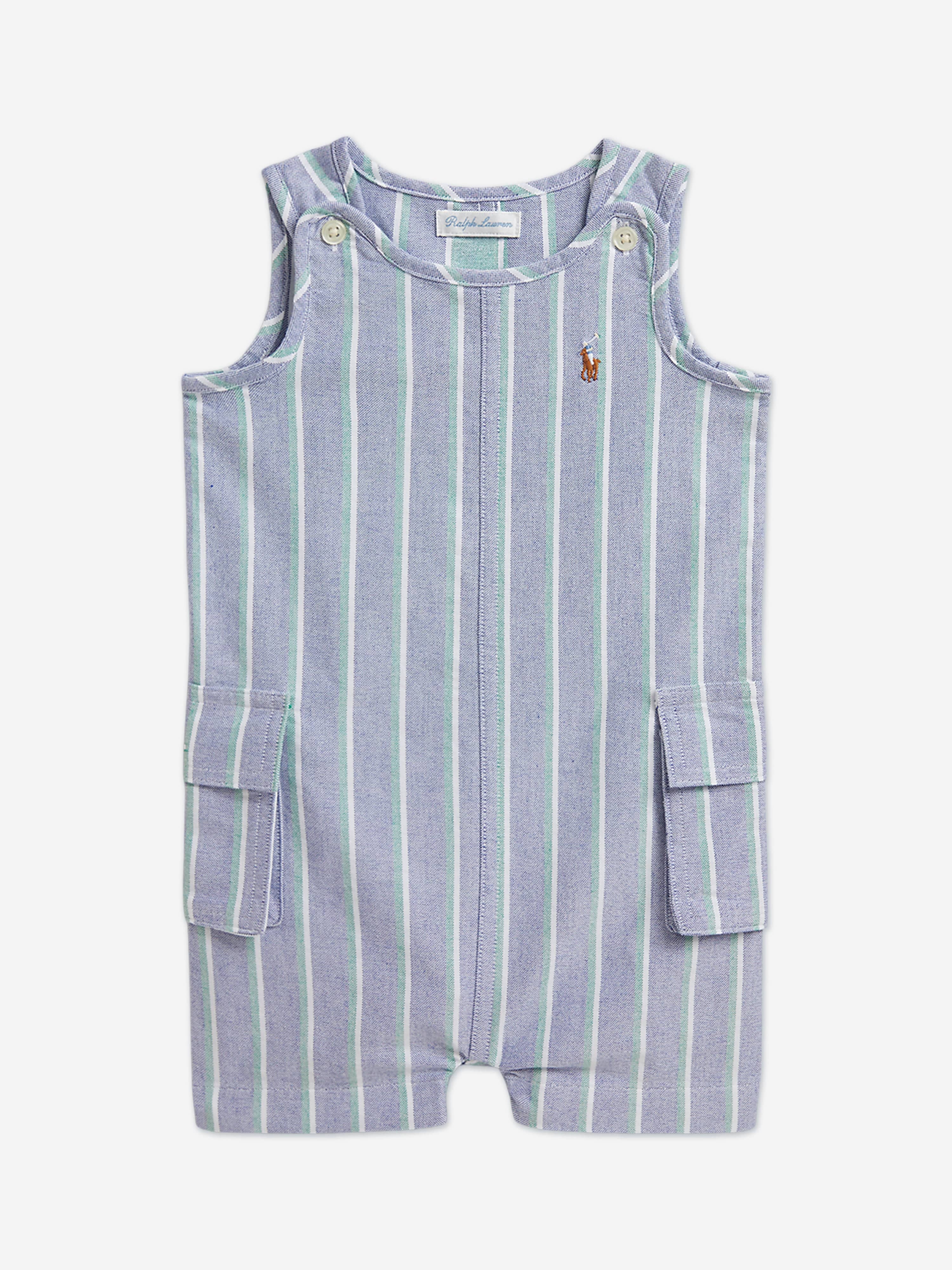 Ralph Lauren Baby Boys Striped Oxford Romper Set in Blue