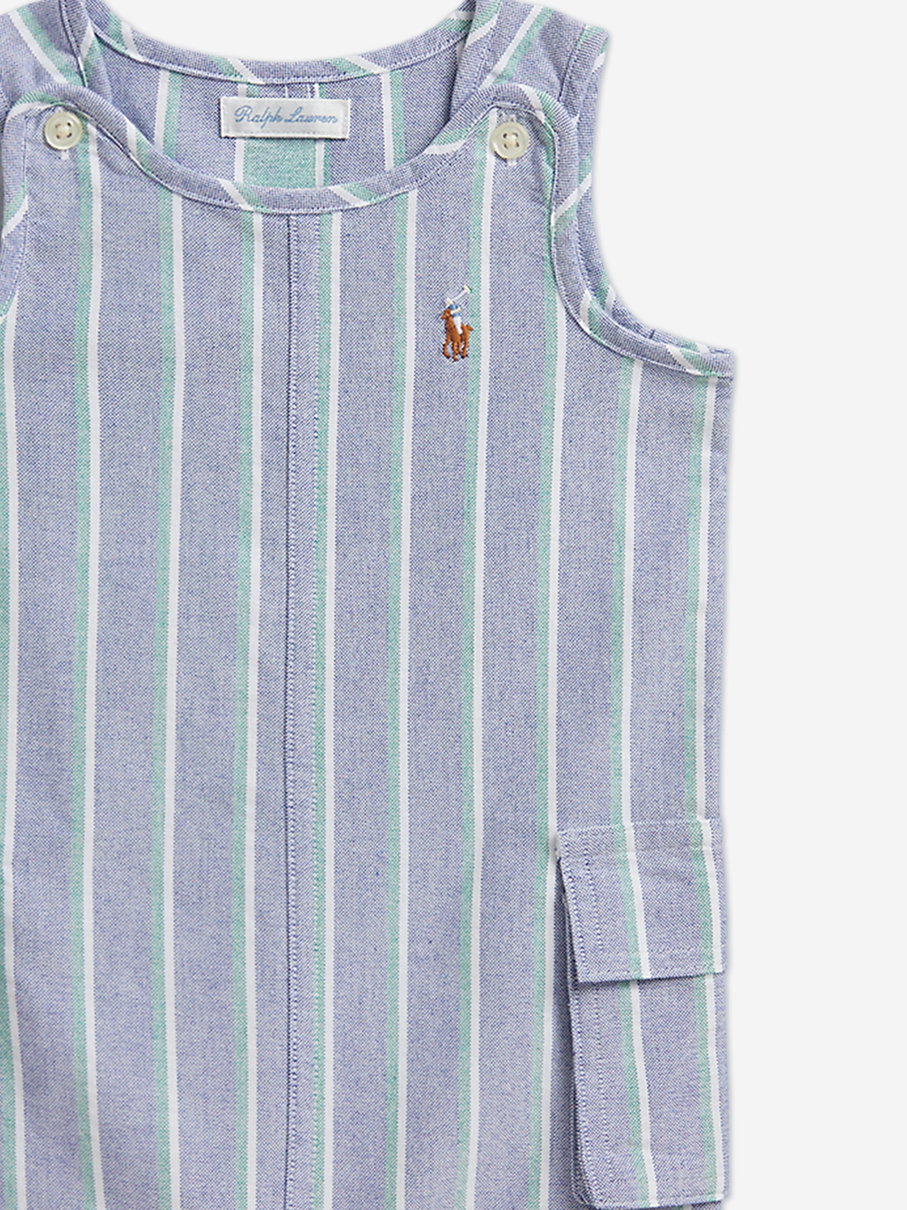 Ralph Lauren Baby Boys Striped Oxford Romper Set in Blue