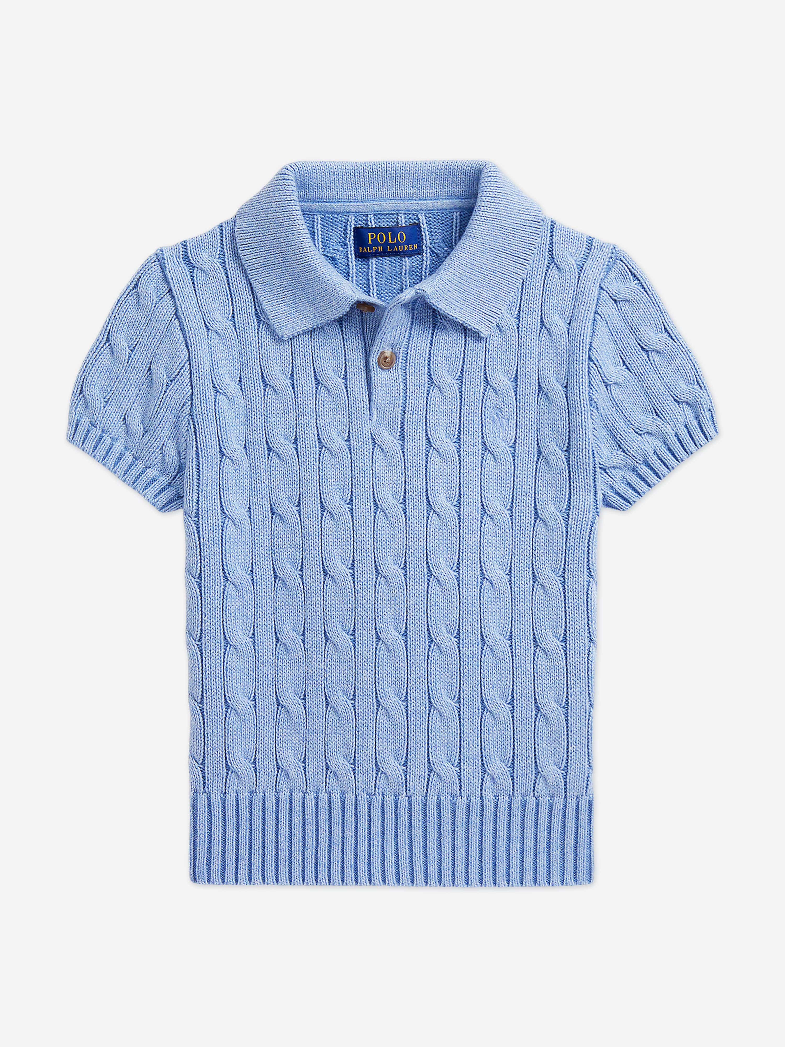Ralph Lauren Boys Cable Knit Polo Top in Blue