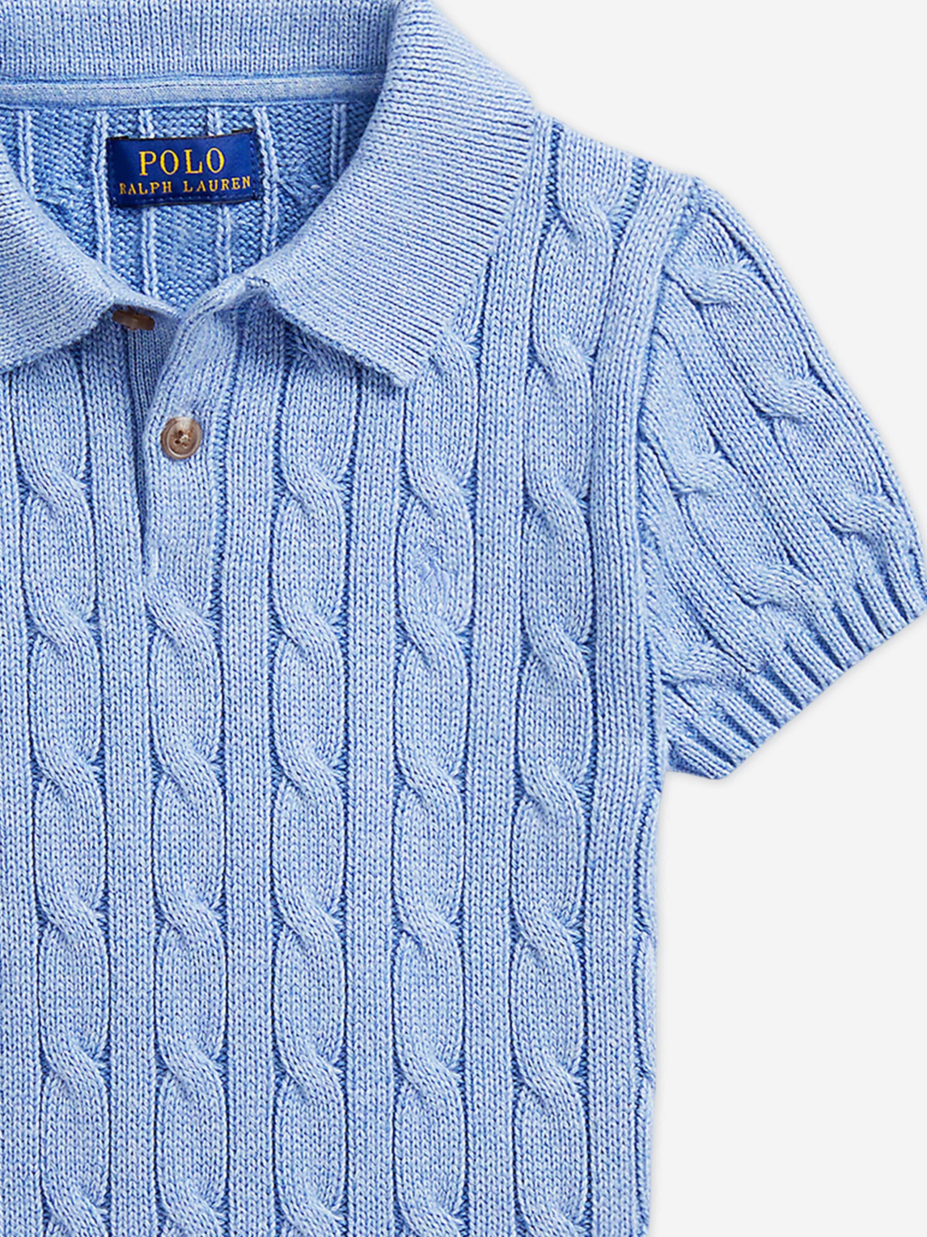 Ralph Lauren Boys Cable Knit Polo Top in Blue