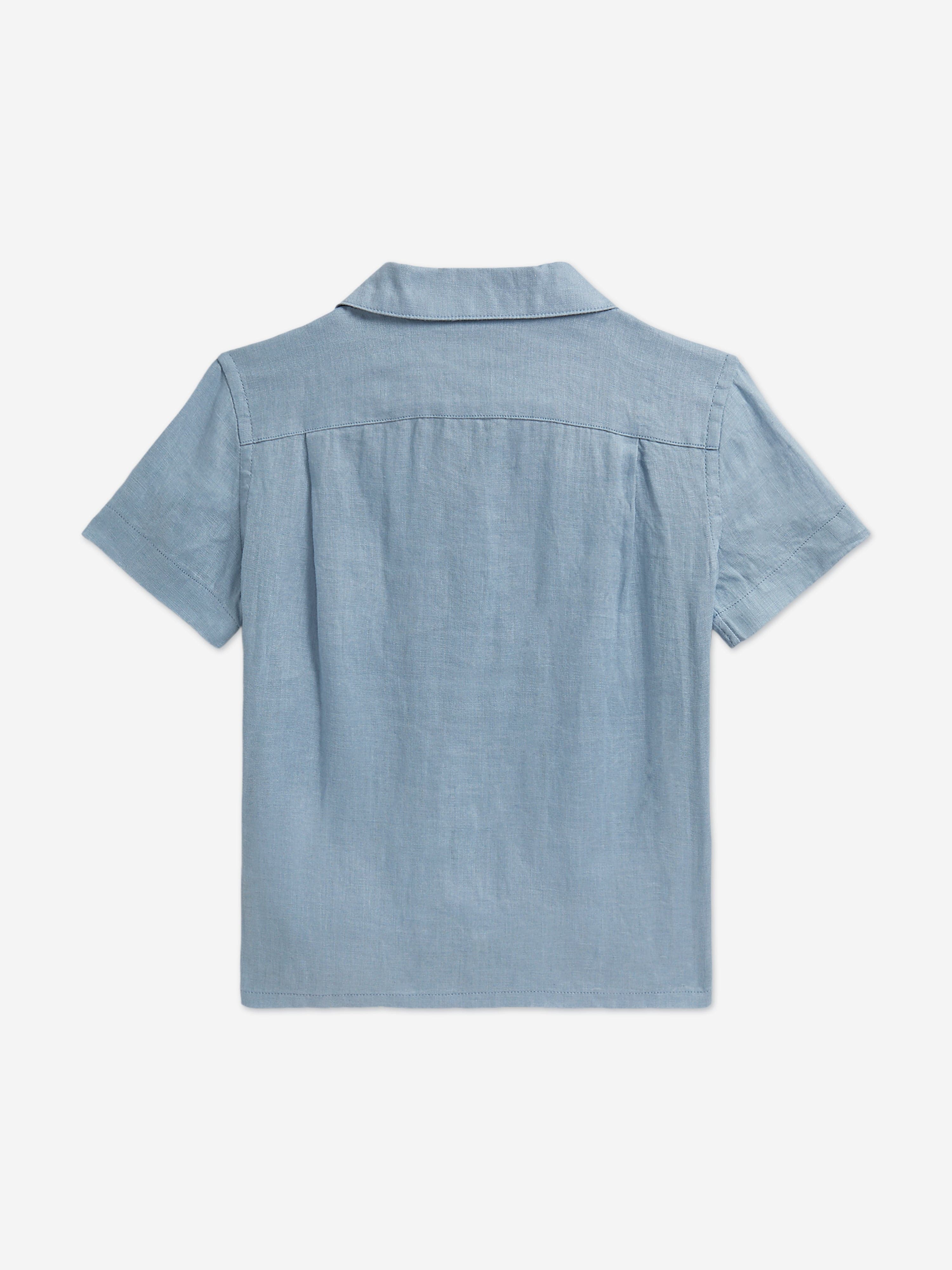 Ralph Lauren Boys Linen Logo Shirt in Blue