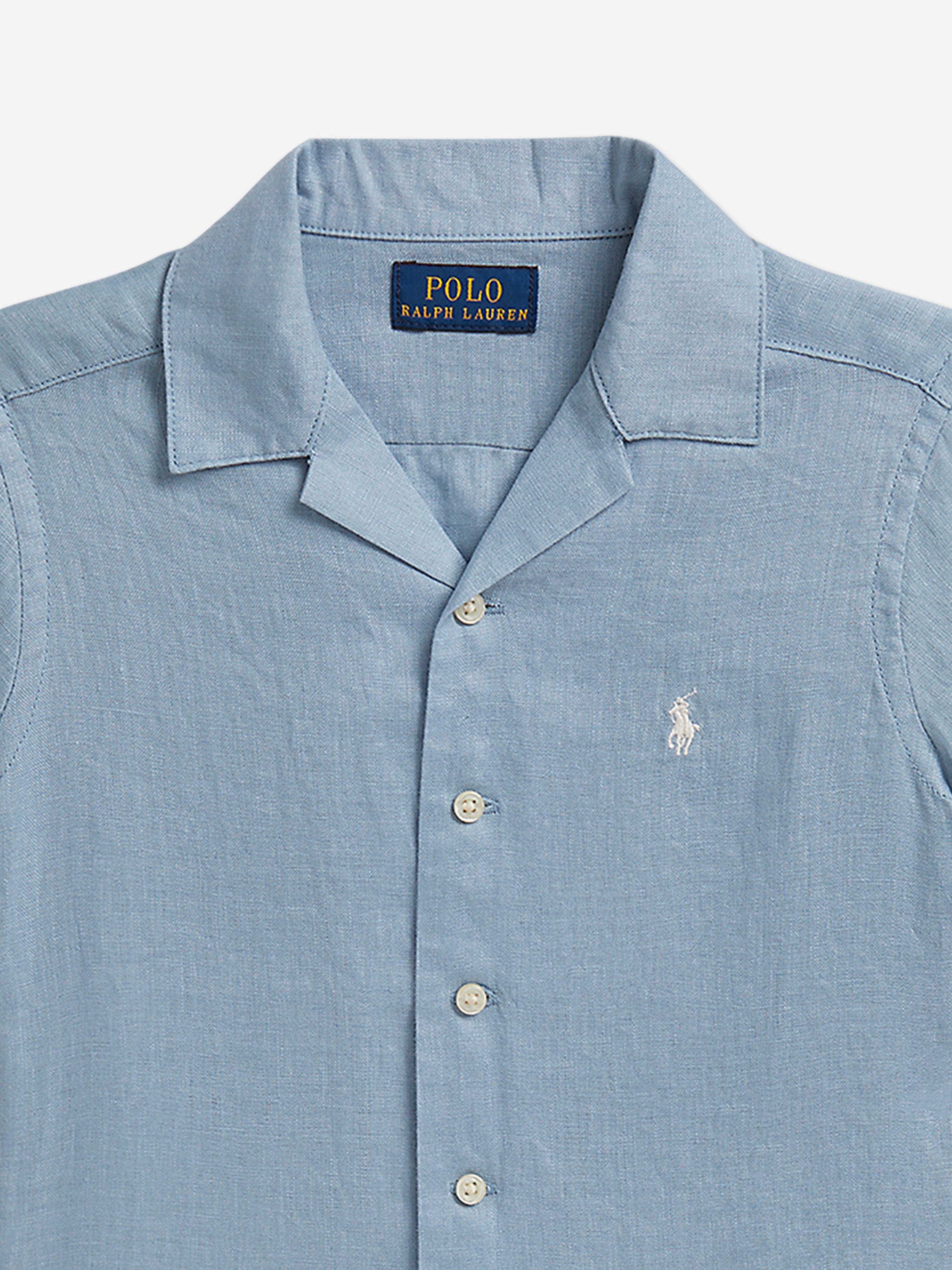 Ralph Lauren Boys Linen Logo Shirt in Blue