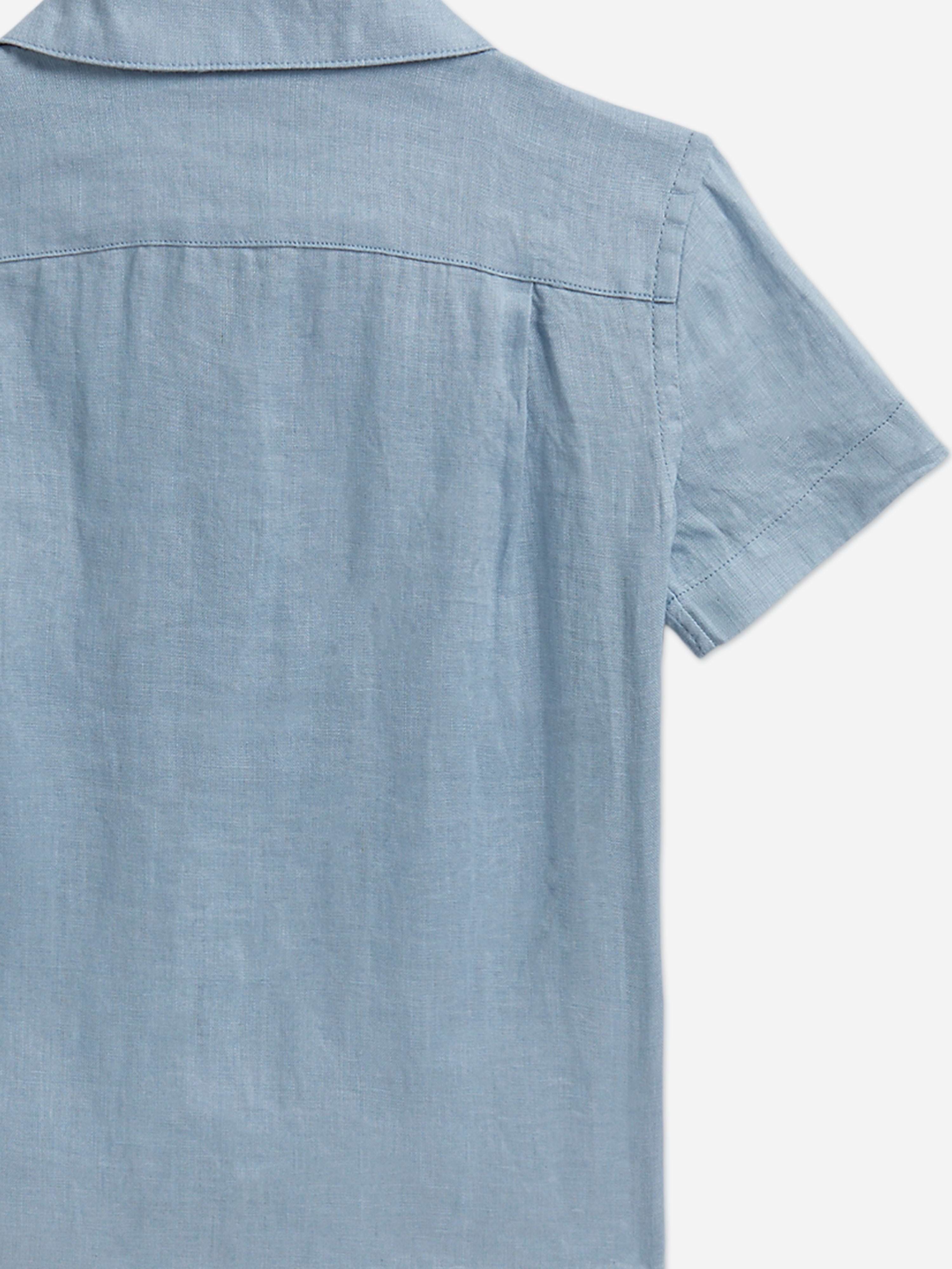 Ralph Lauren Boys Linen Logo Shirt in Blue