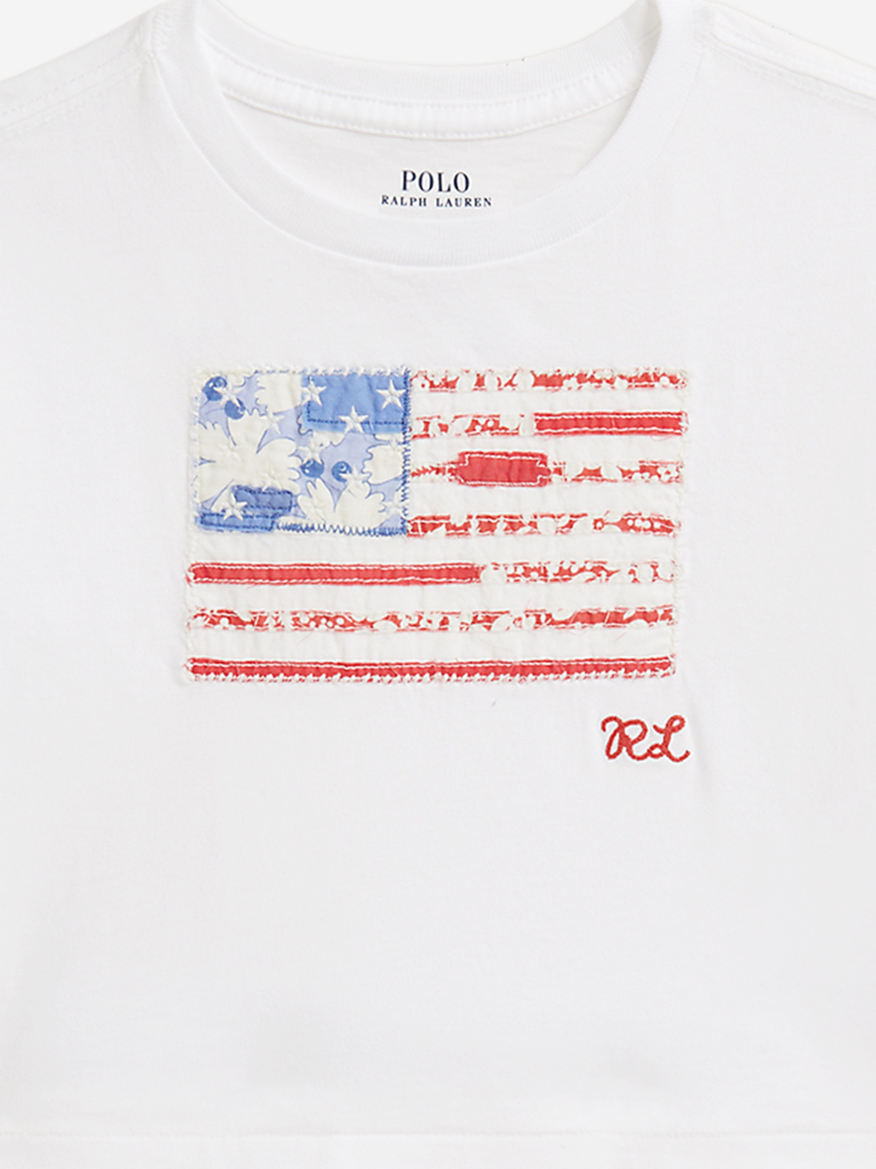 Ralph Lauren Girls Flag Jersey T-Shirt in White