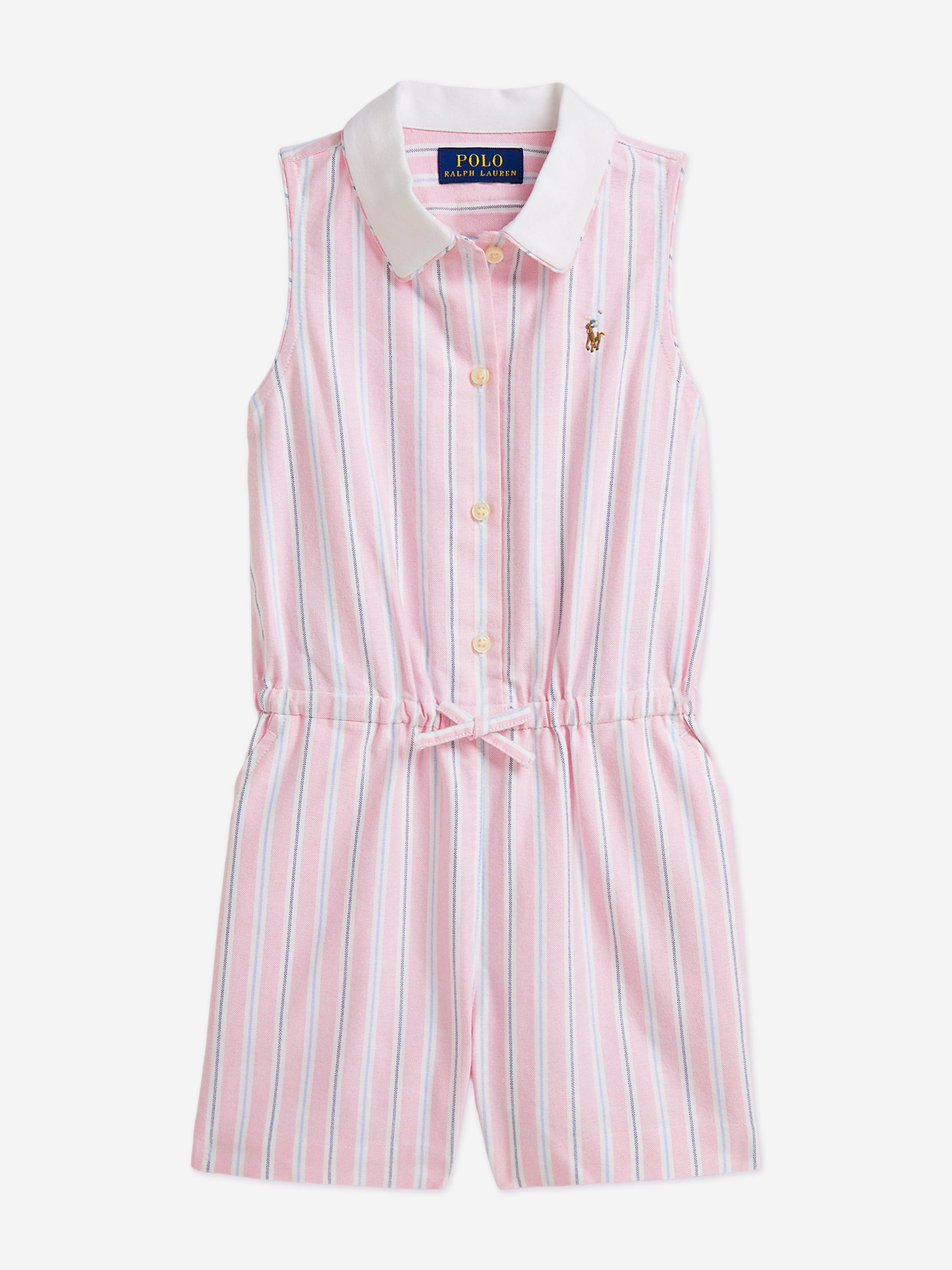 Ralph Lauren Girls Striped Classic Oxford Playsuit in Pink