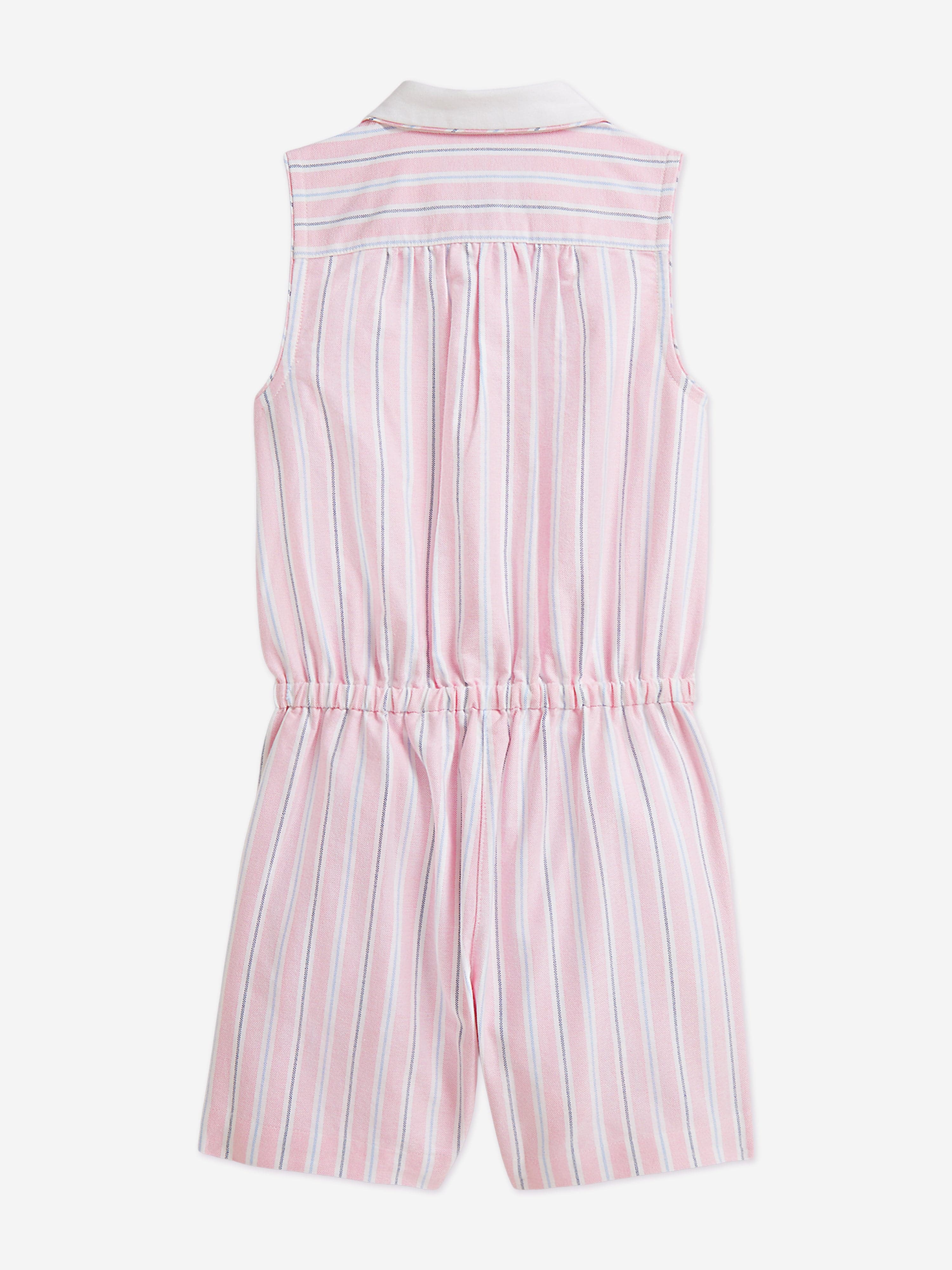 Ralph Lauren Girls Striped Classic Oxford Playsuit in Pink