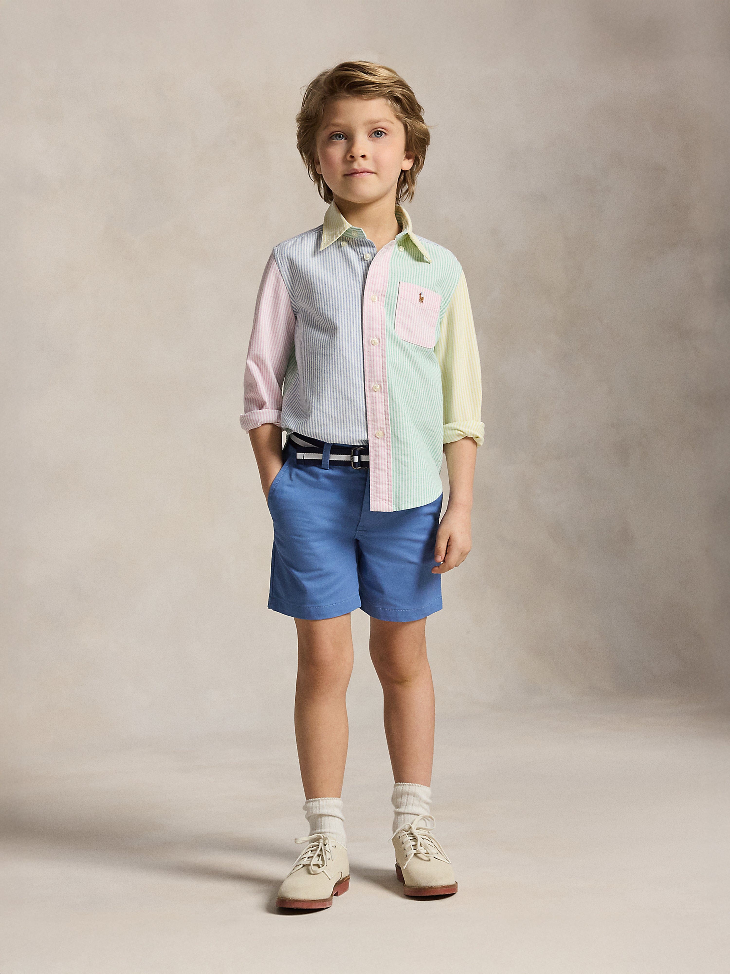 Ralph Lauren Boys Striped Classic Oxford Shirt in Green