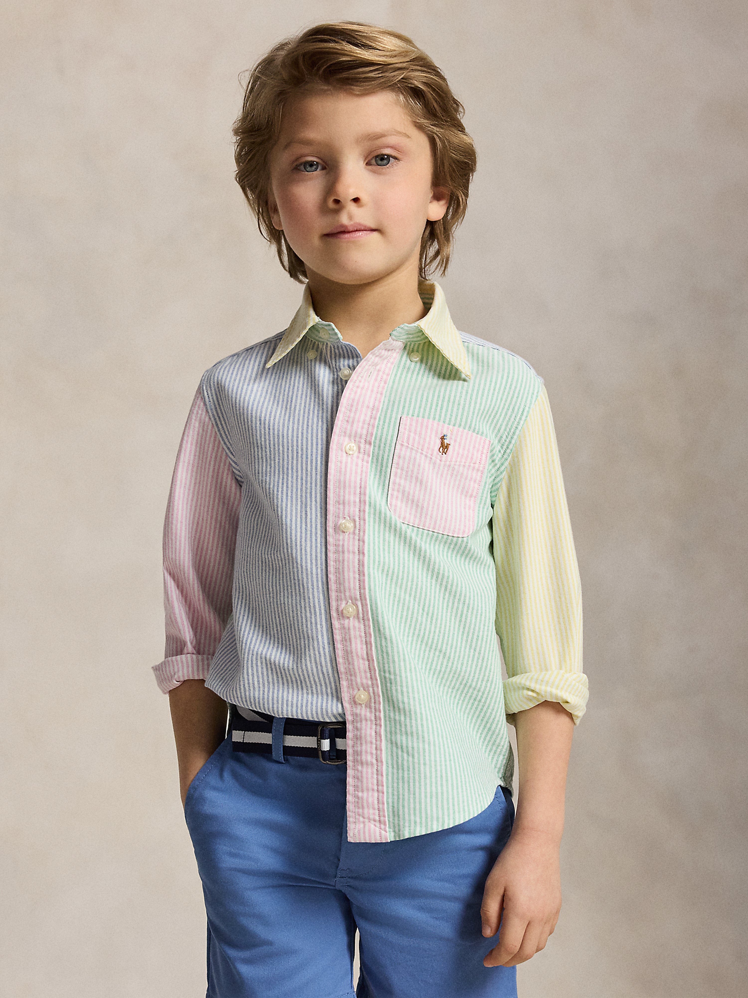 Ralph Lauren Boys Striped Classic Oxford Shirt in Green