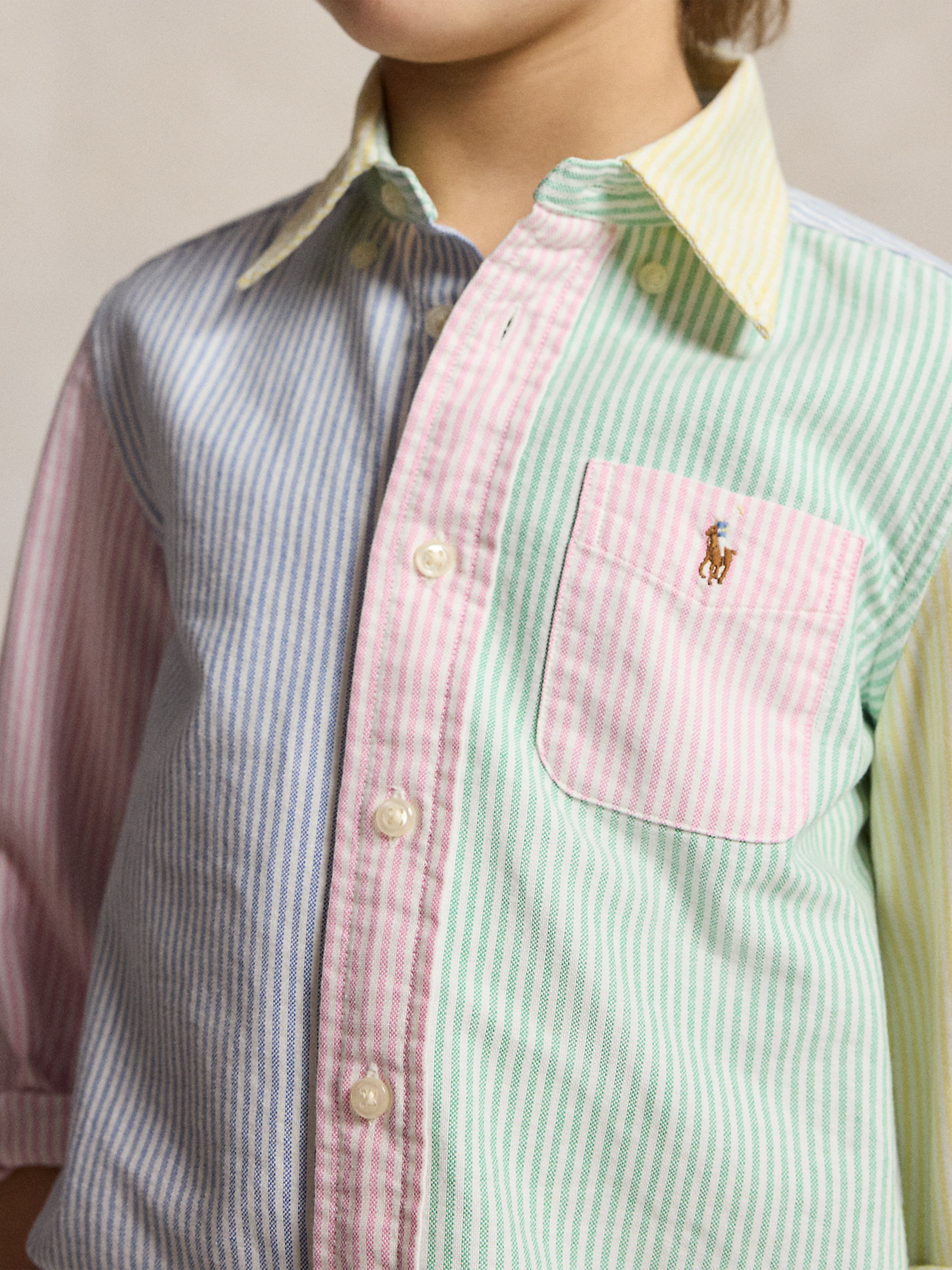 Ralph Lauren Boys Striped Classic Oxford Shirt in Green