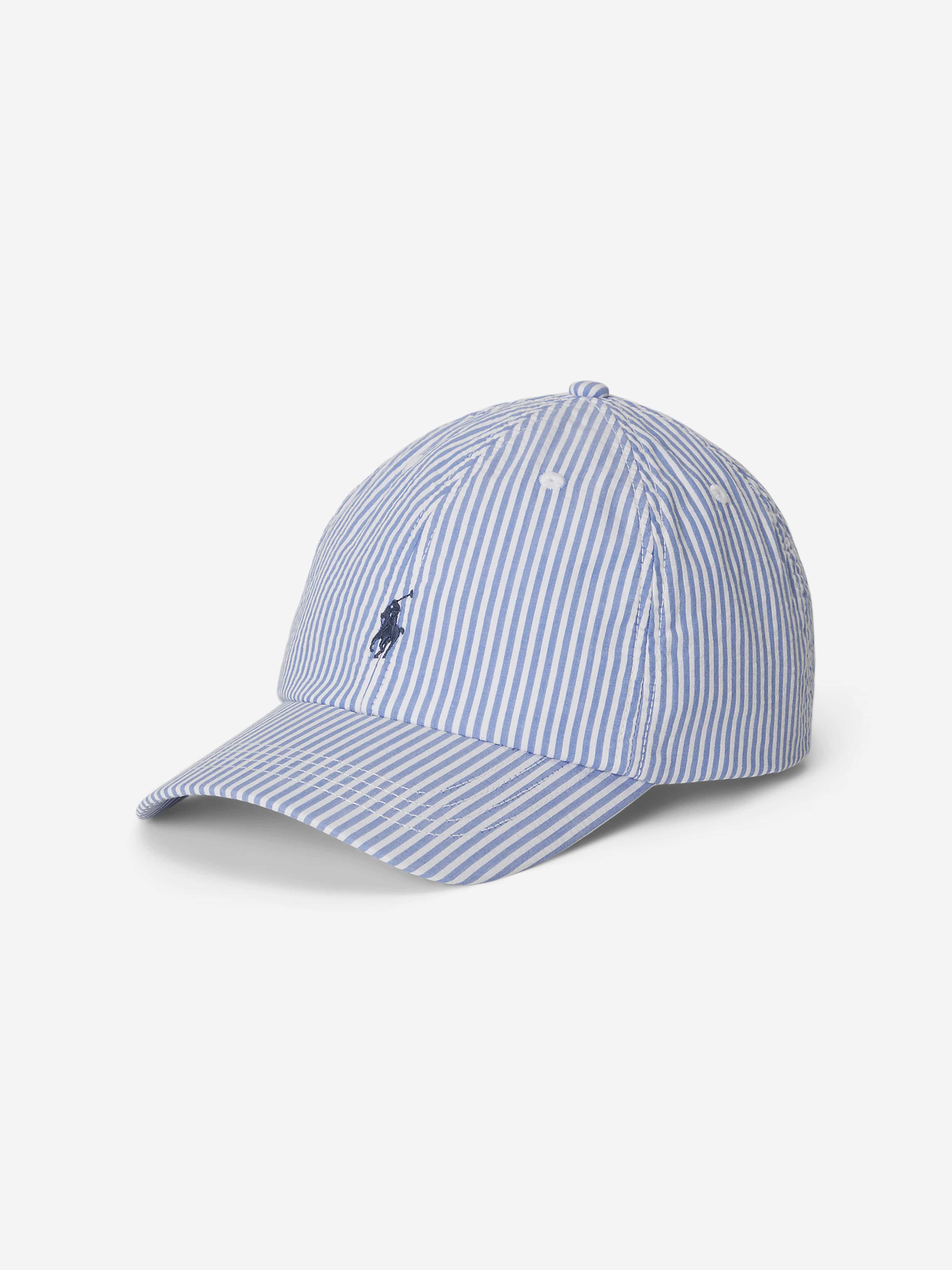 Ralph Lauren Boys Striped Seersucker Cap in Blue