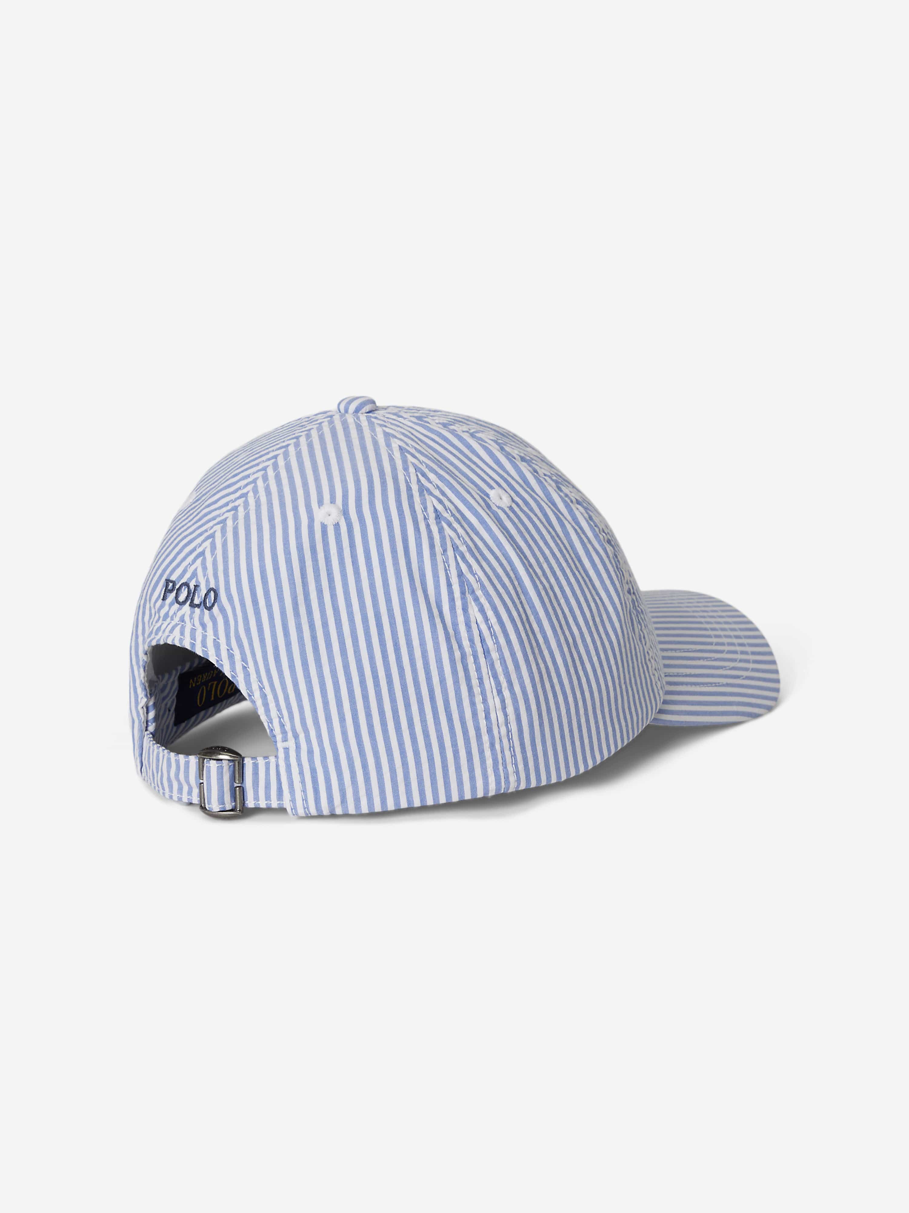 Ralph Lauren Boys Striped Seersucker Cap in Blue