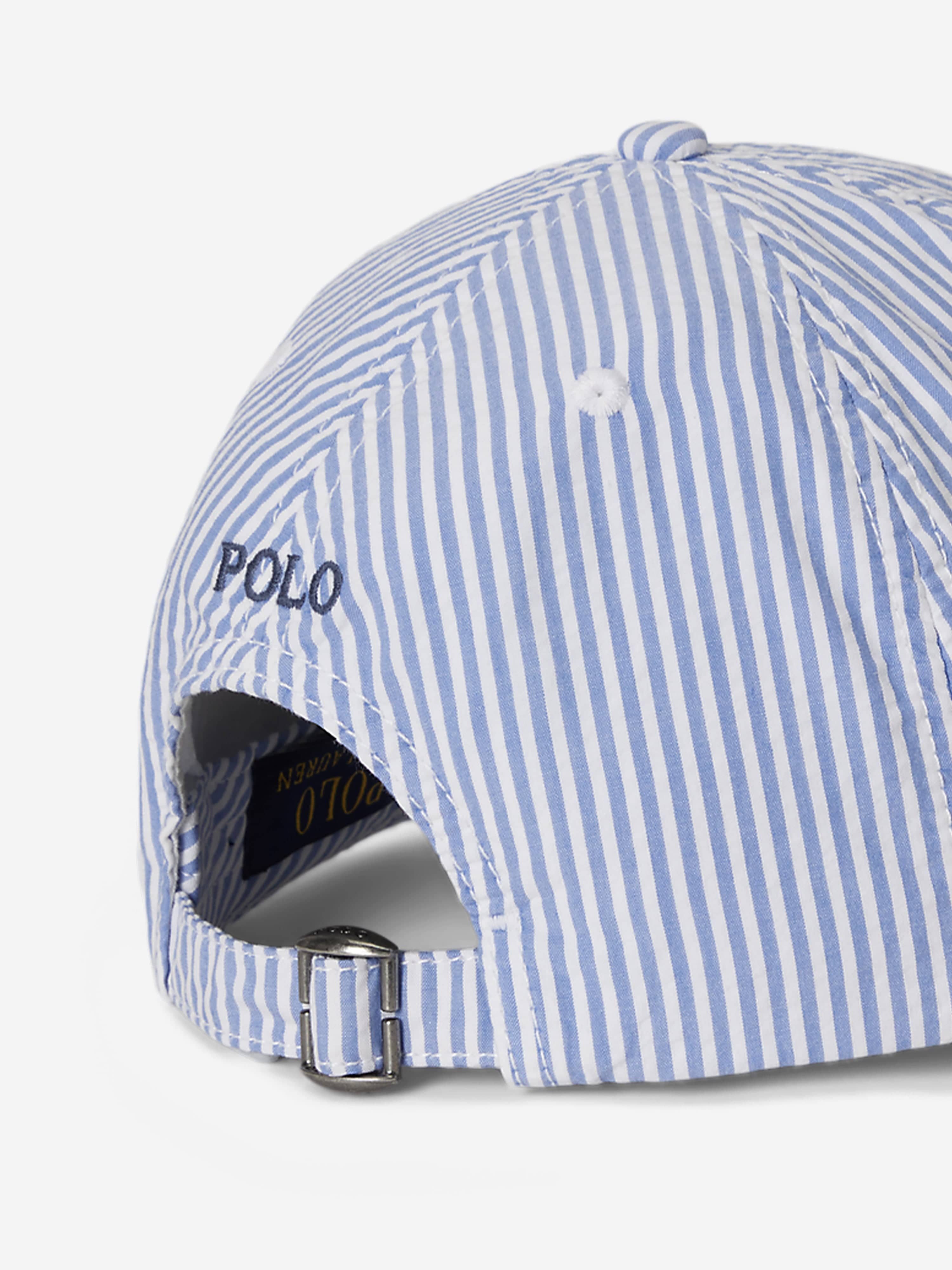 Ralph Lauren Boys Striped Seersucker Cap in Blue