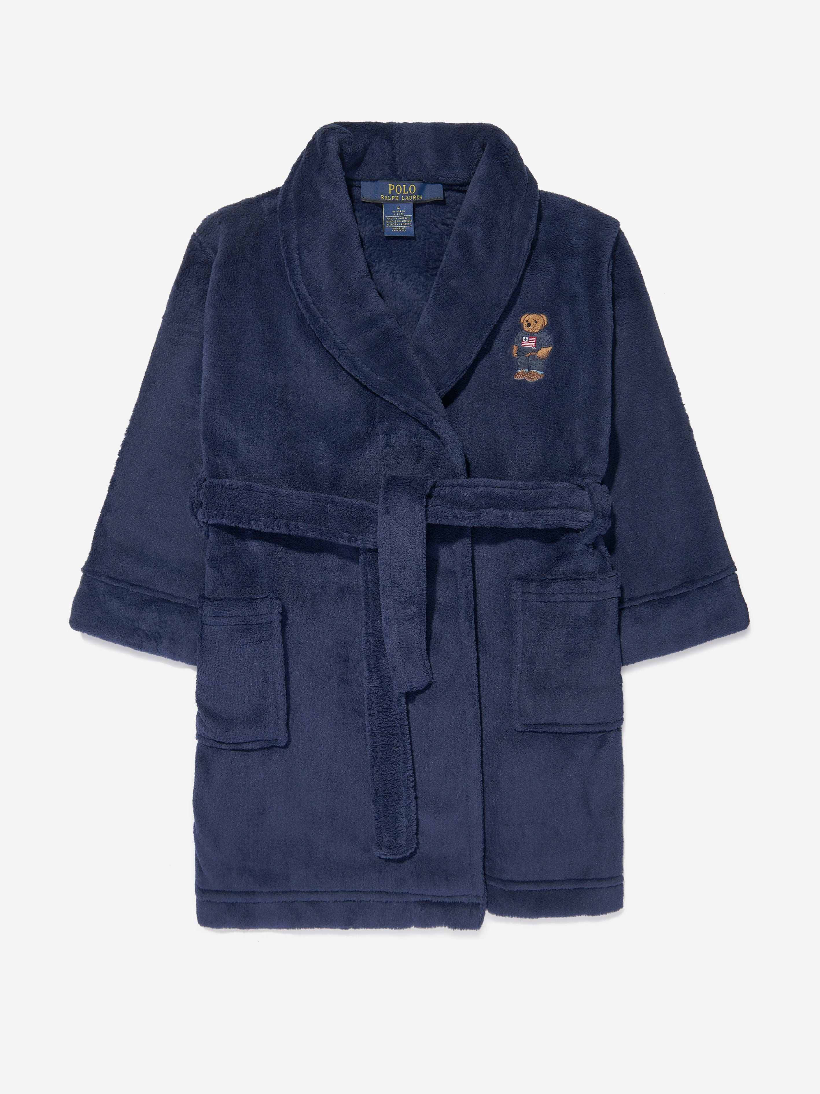 Ralph Lauren Boys Bear Patch Robe in Navy