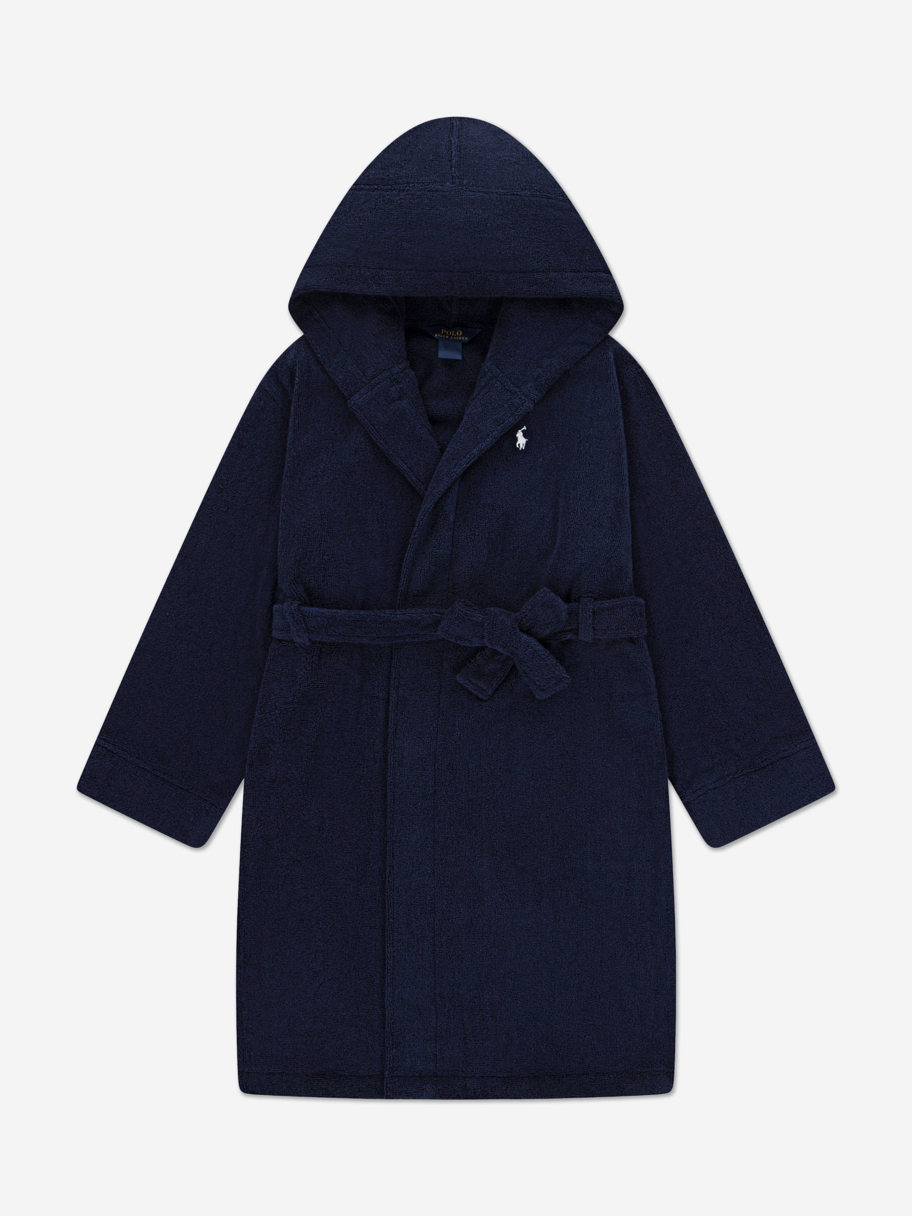 Ralph Lauren Boys Hooded Plush Terry Bathrobe in Navy