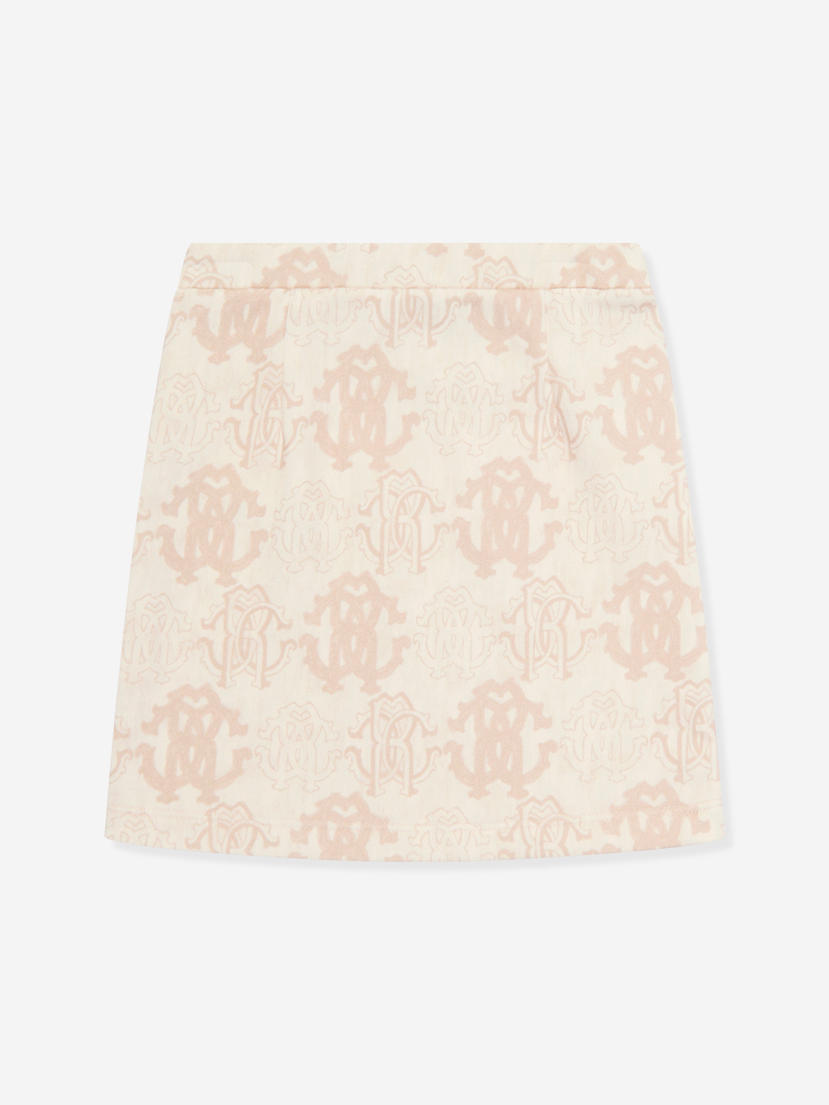 Roberto Cavalli Girls AOP RC Cotton Skirt in Beige