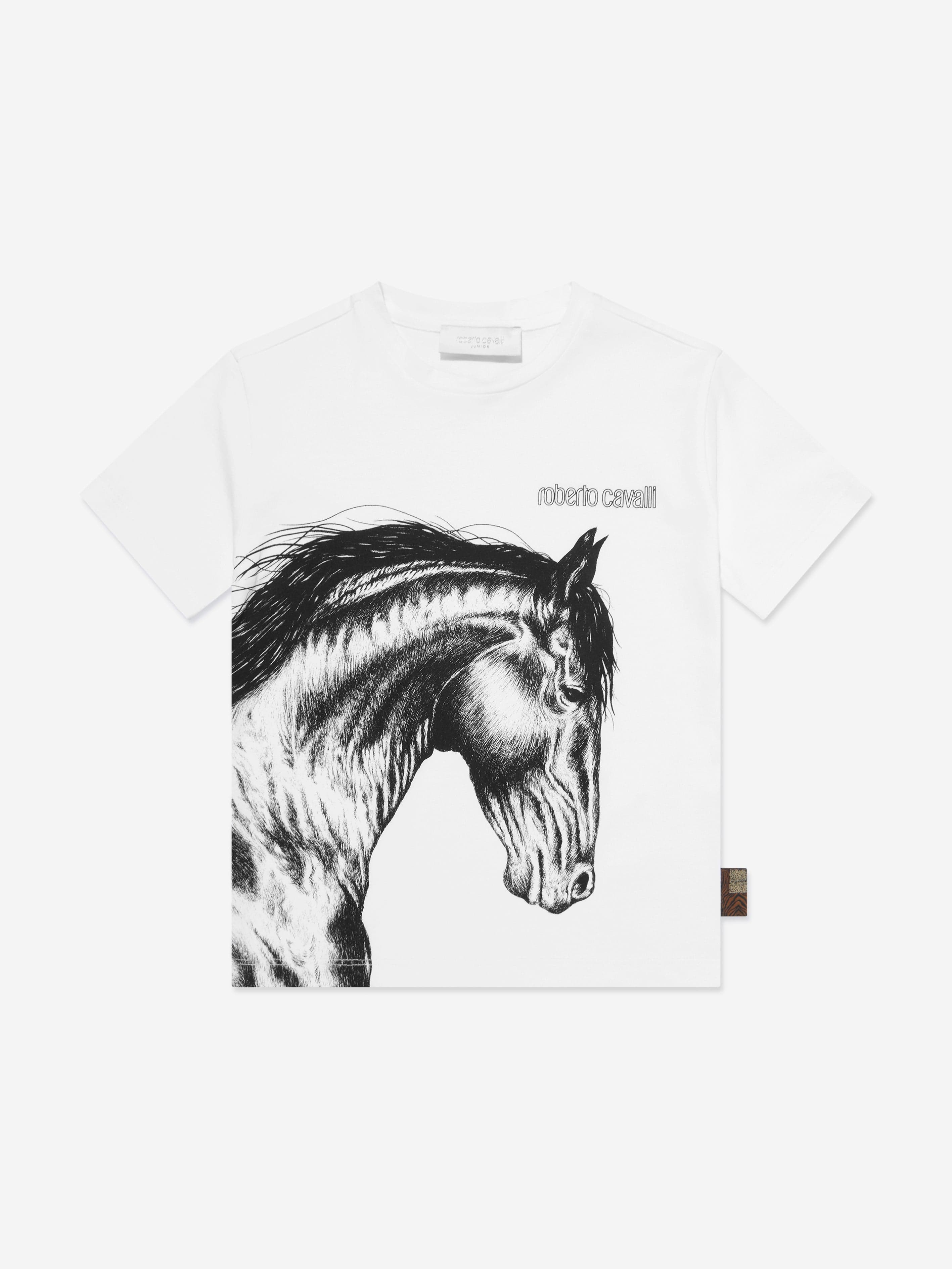 Roberto Cavalli Boys Horse T-Shirt in White